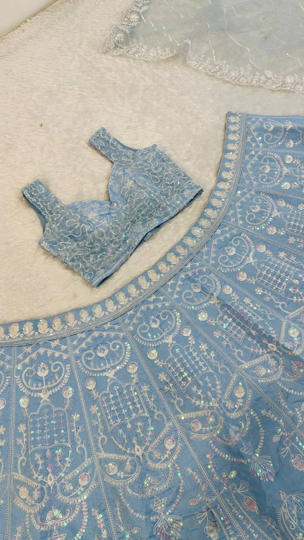 Blue Resham Sequin Wedding Lehenga Set — view 6