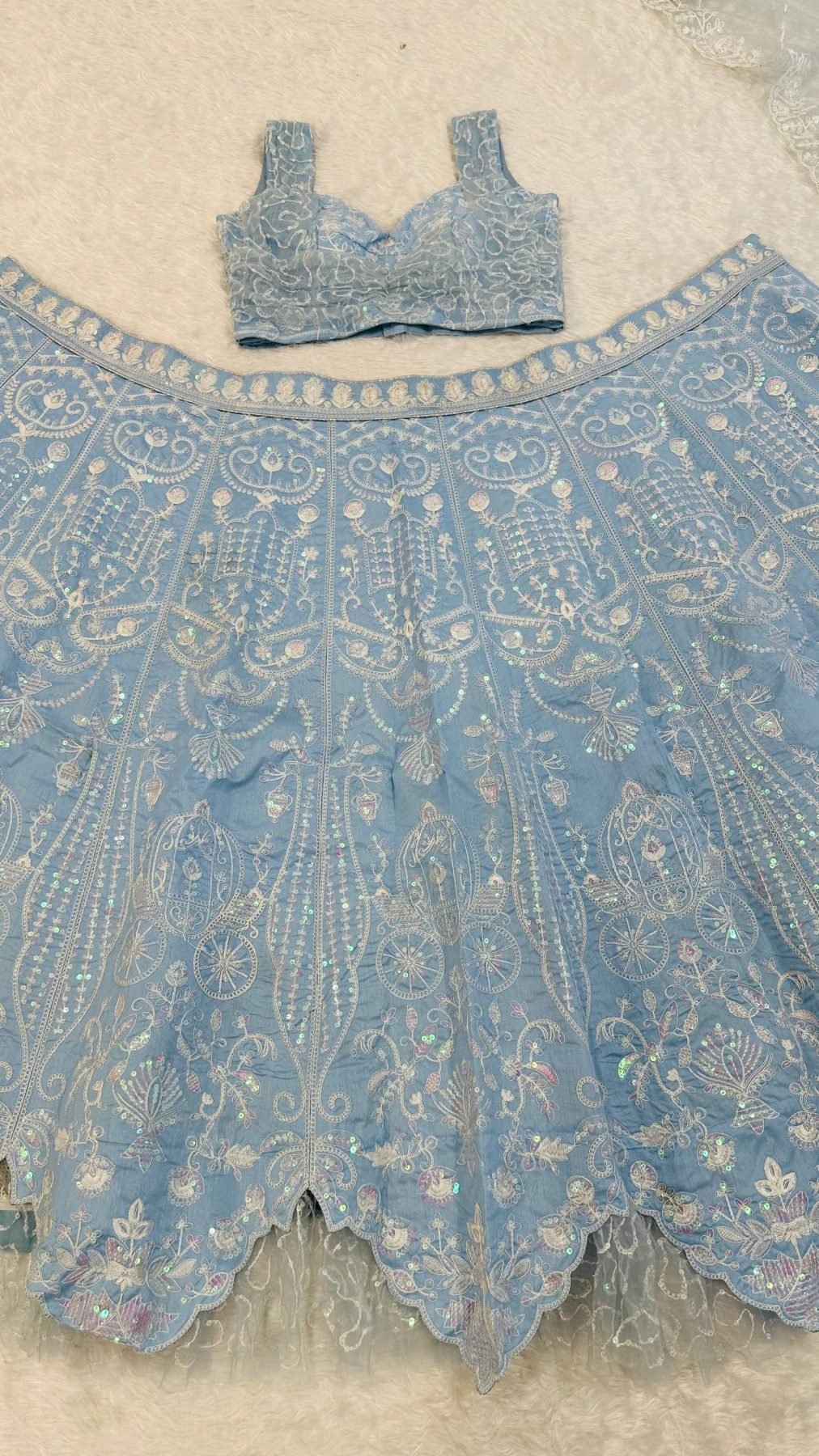 Blue Resham Sequin Wedding Lehenga Set — view 7