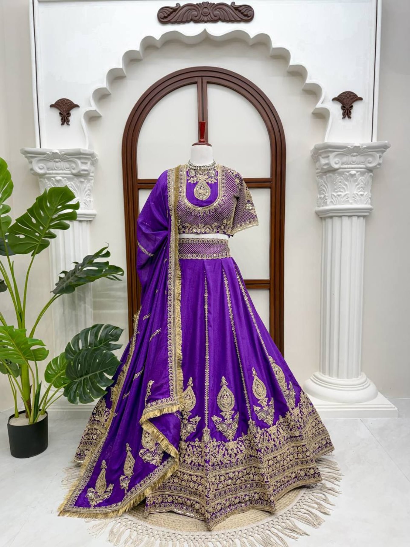 Purple Dori Sequin Wedding Lehenga Set — view 9