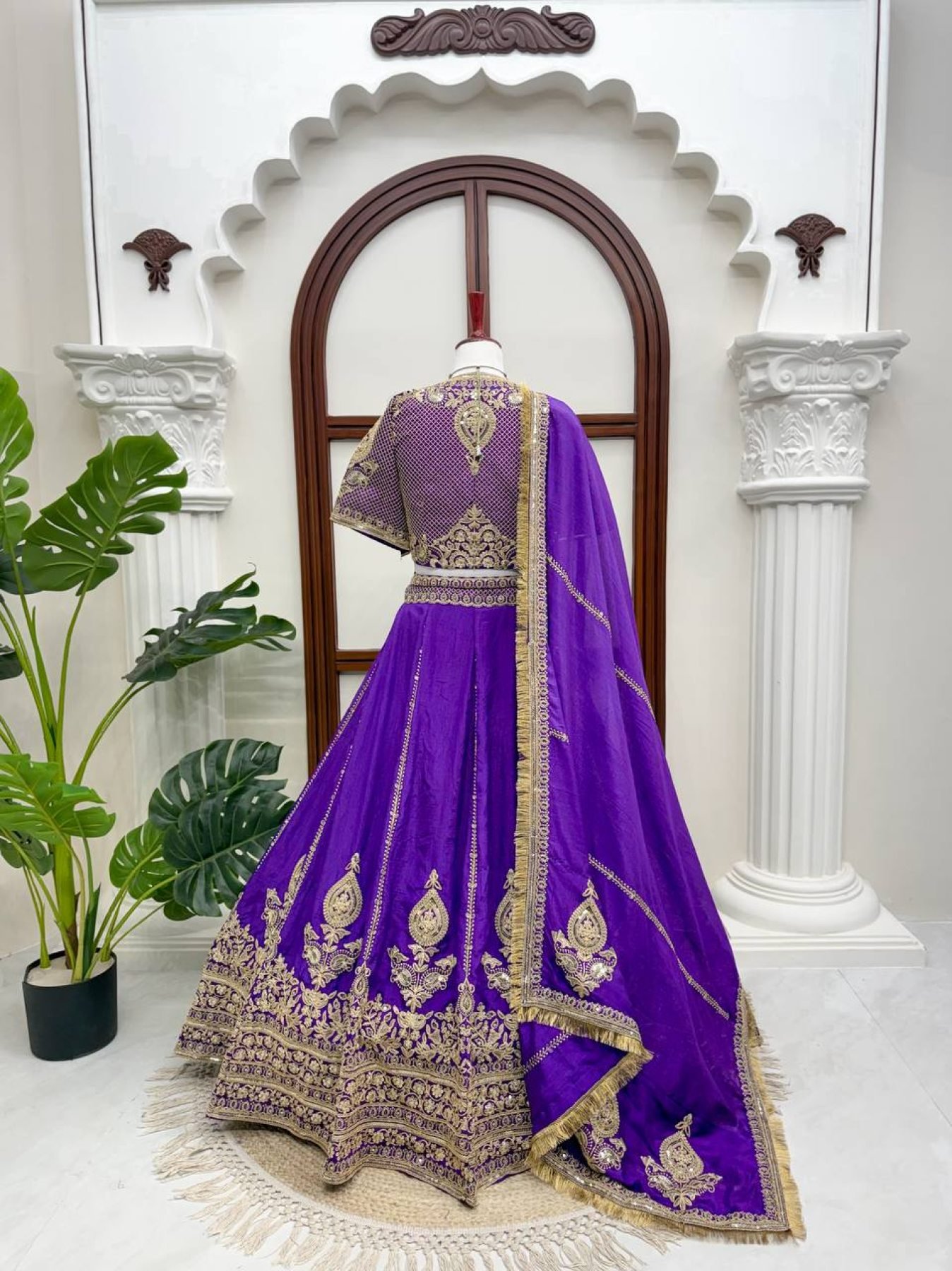 Purple Dori Sequin Wedding Lehenga Set — view 10