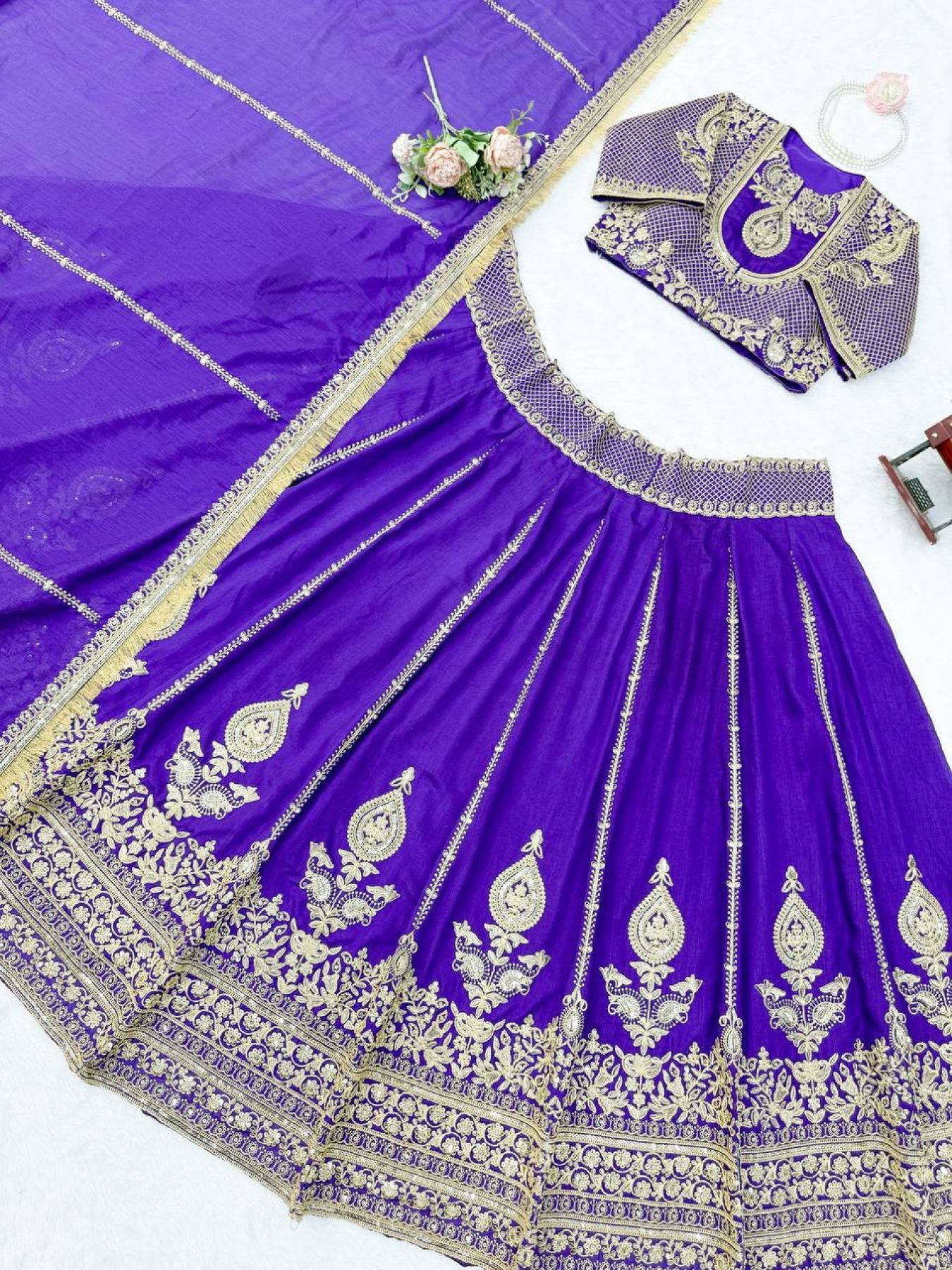Purple Dori Sequin Wedding Lehenga Set — view 11