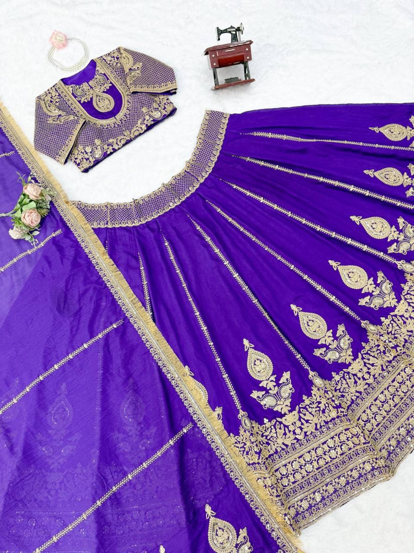 Purple Dori Sequin Wedding Lehenga Set — view 12