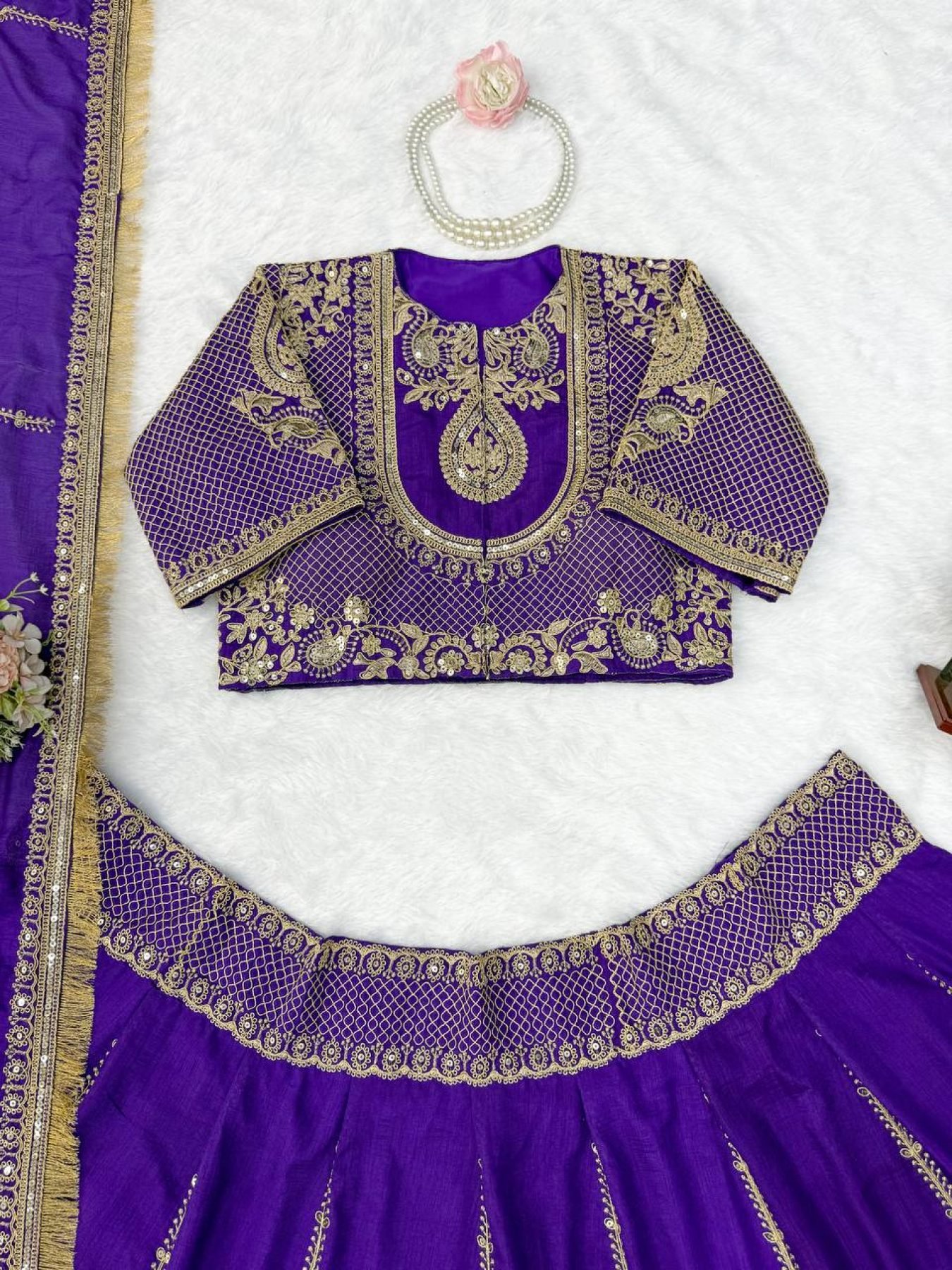 Purple Dori Sequin Wedding Lehenga Set — view 13