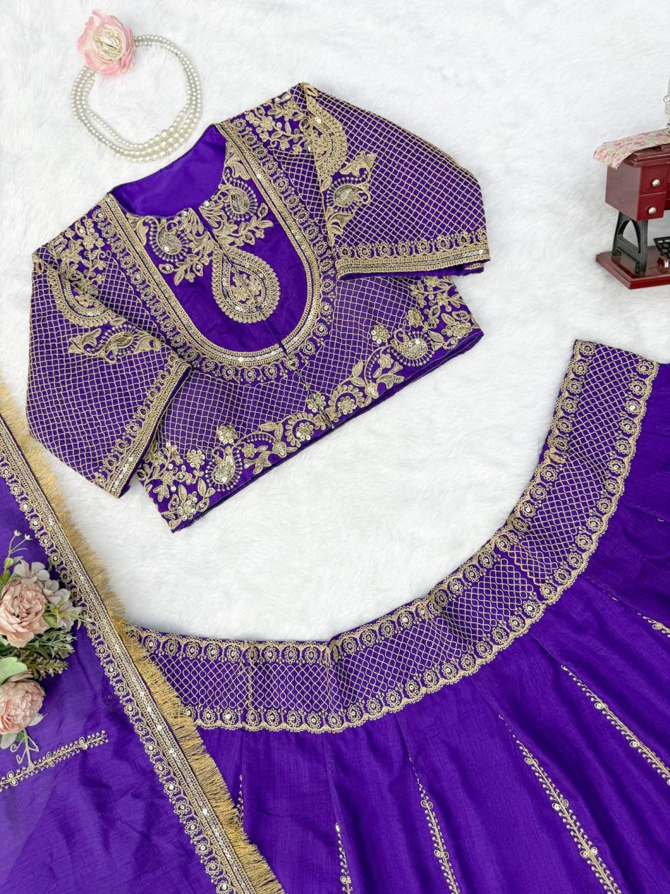 Purple Dori Sequin Wedding Lehenga Set — view 14
