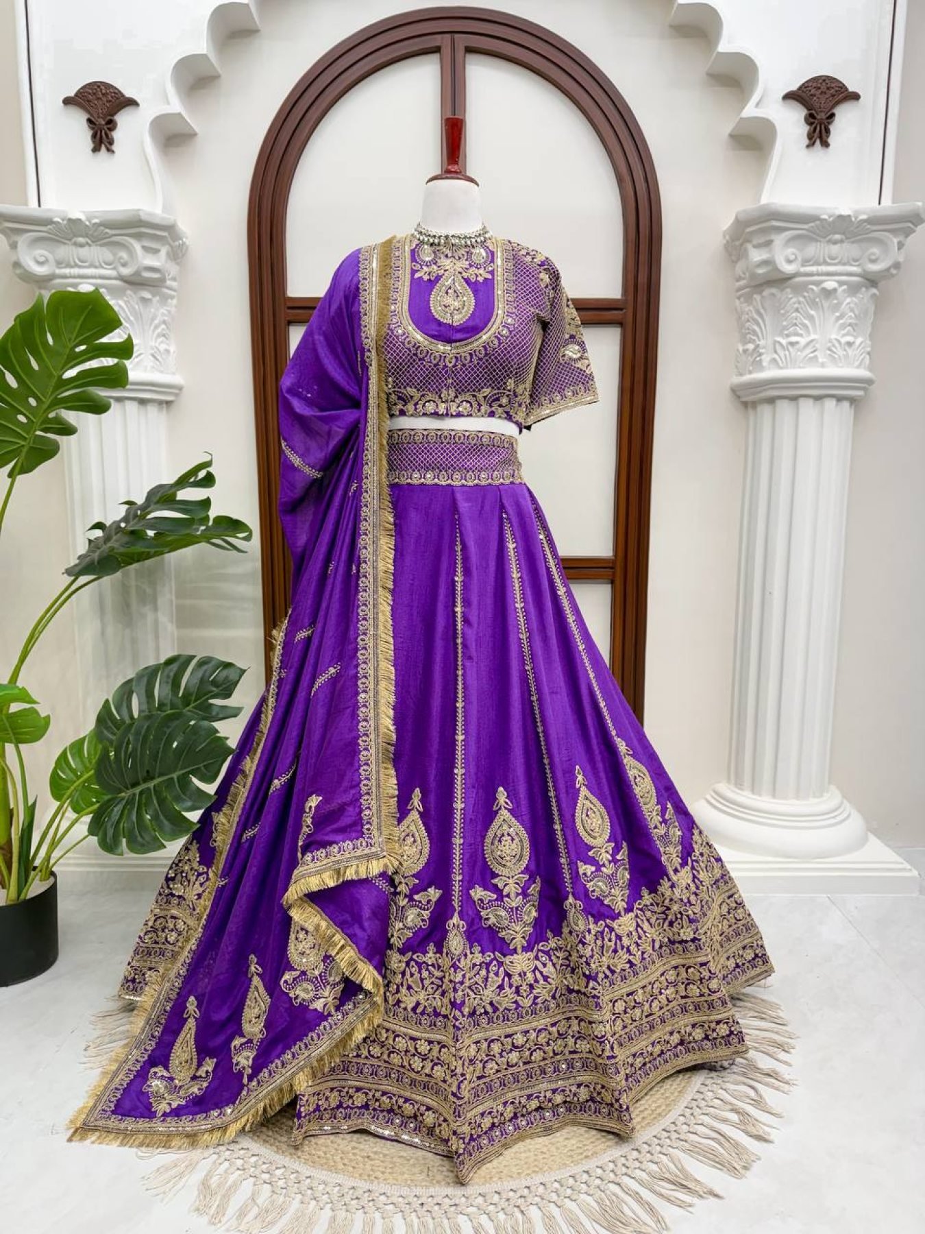 Purple Dori Sequin Wedding Lehenga Set — view 7
