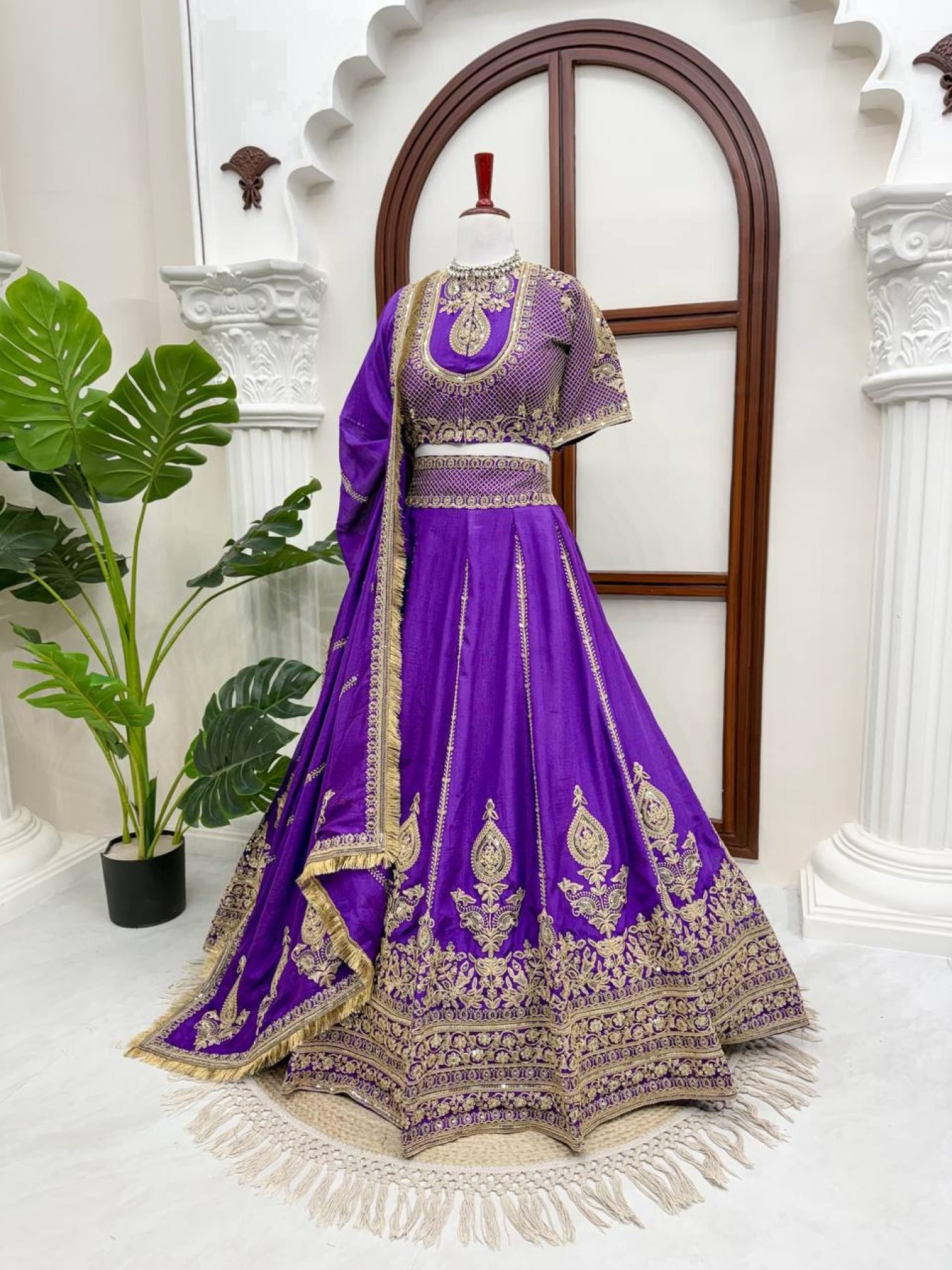 Purple Dori Sequin Wedding Lehenga Set — view 8