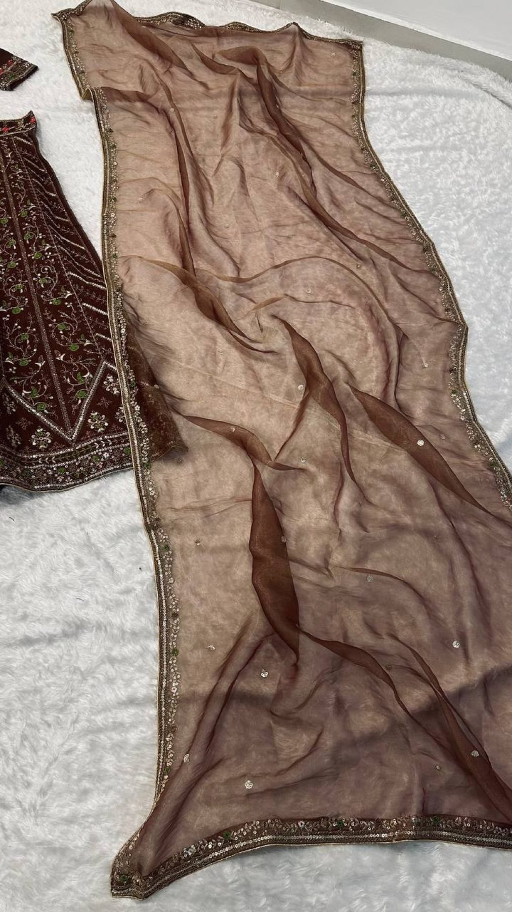 Brown Sequin Wedding Lehenga Set — view 10