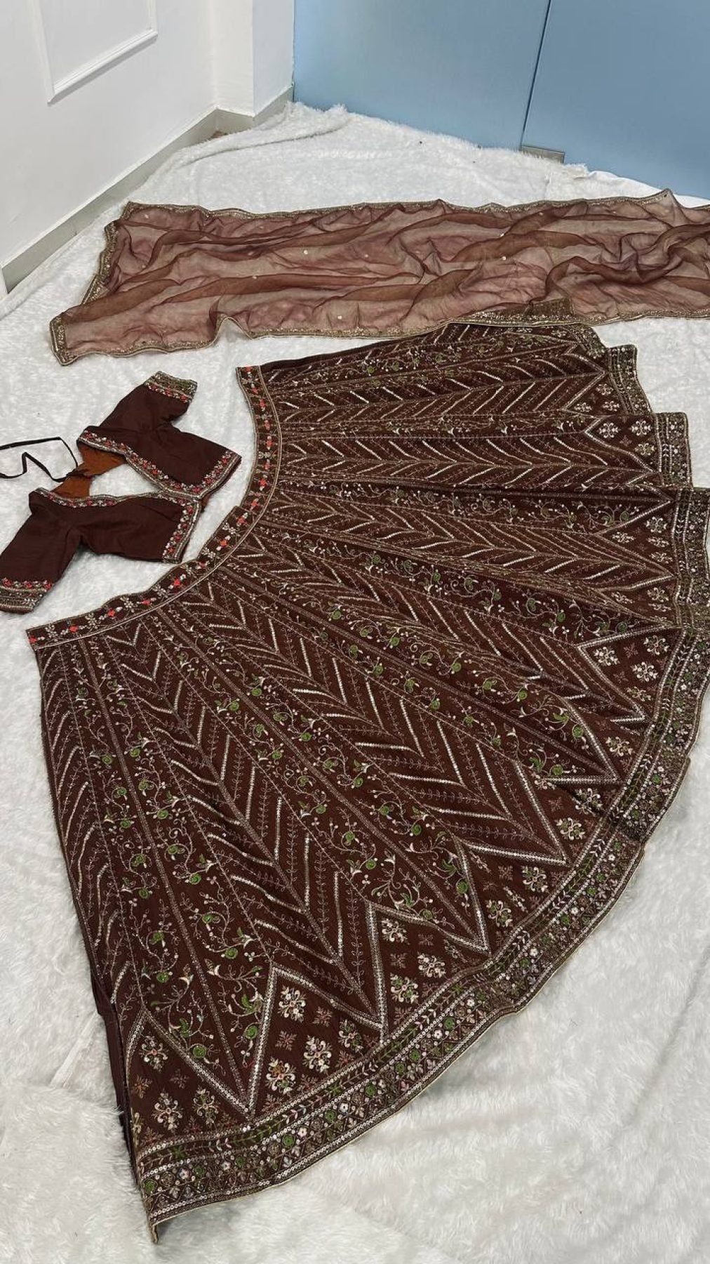 Brown Sequin Wedding Lehenga Set — view 11