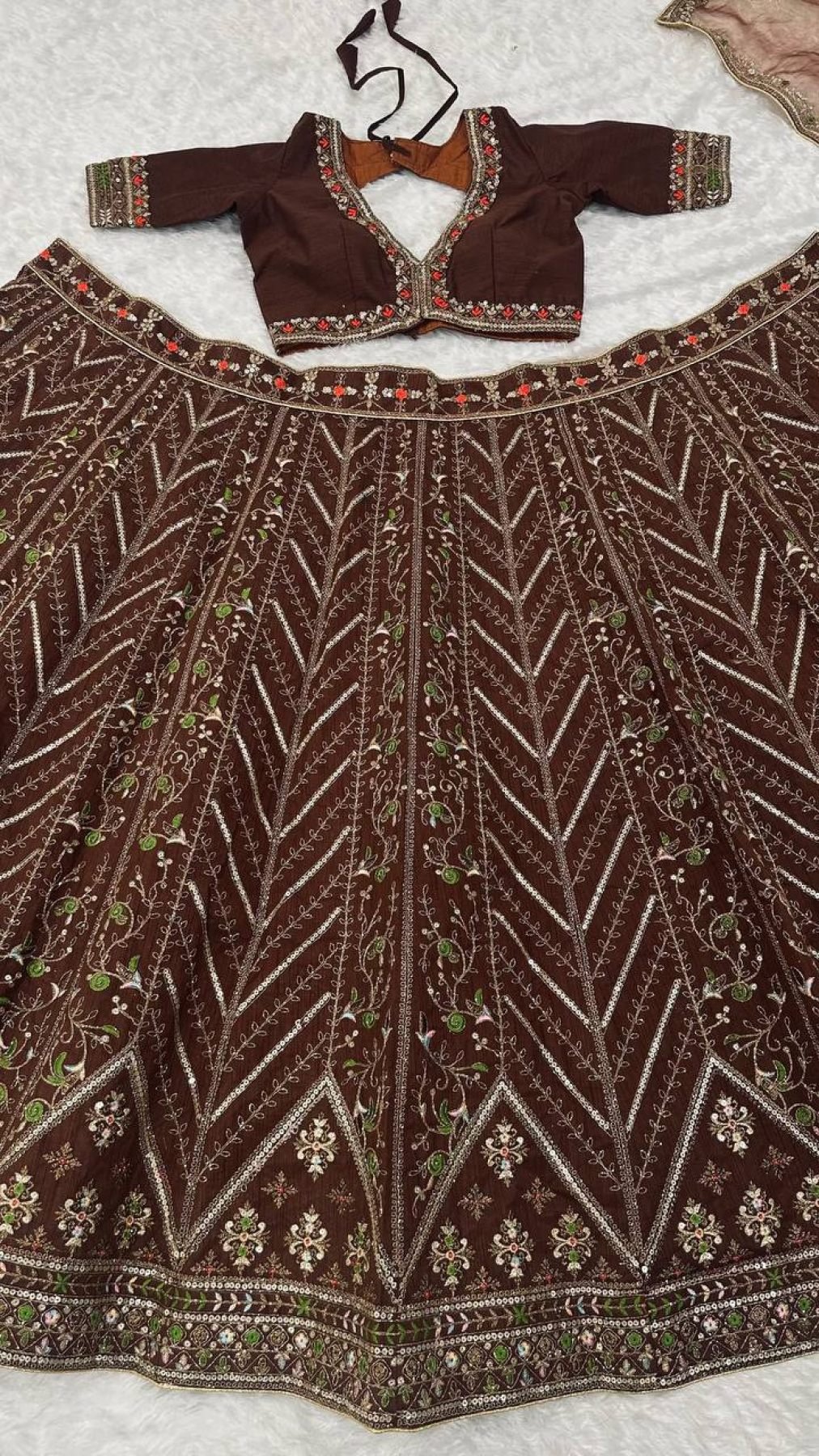 Brown Sequin Wedding Lehenga Set — view 12