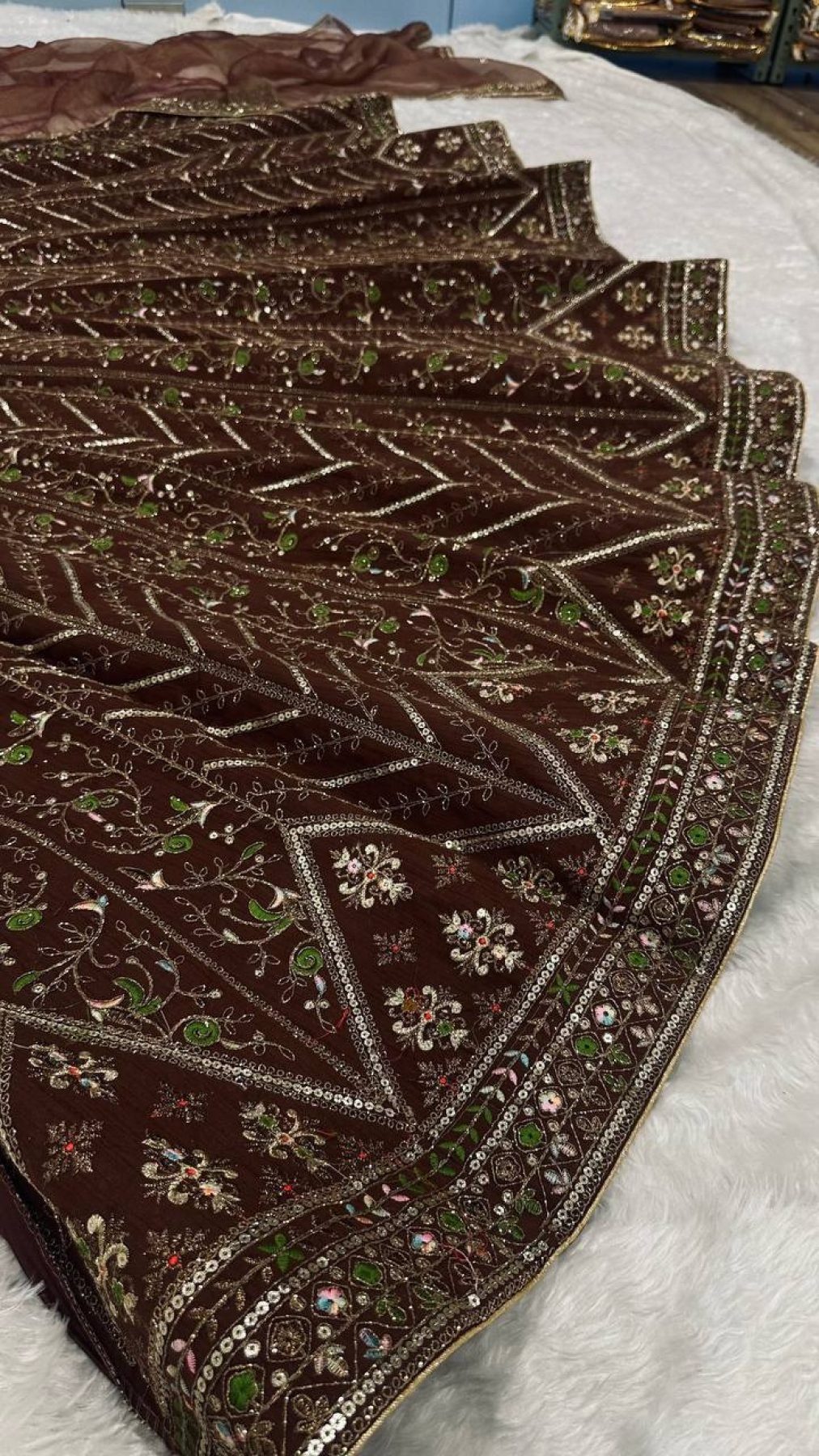 Brown Sequin Wedding Lehenga Set — view 13