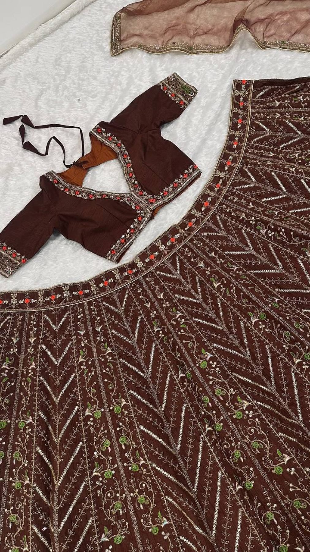 Brown Sequin Wedding Lehenga Set — view 14