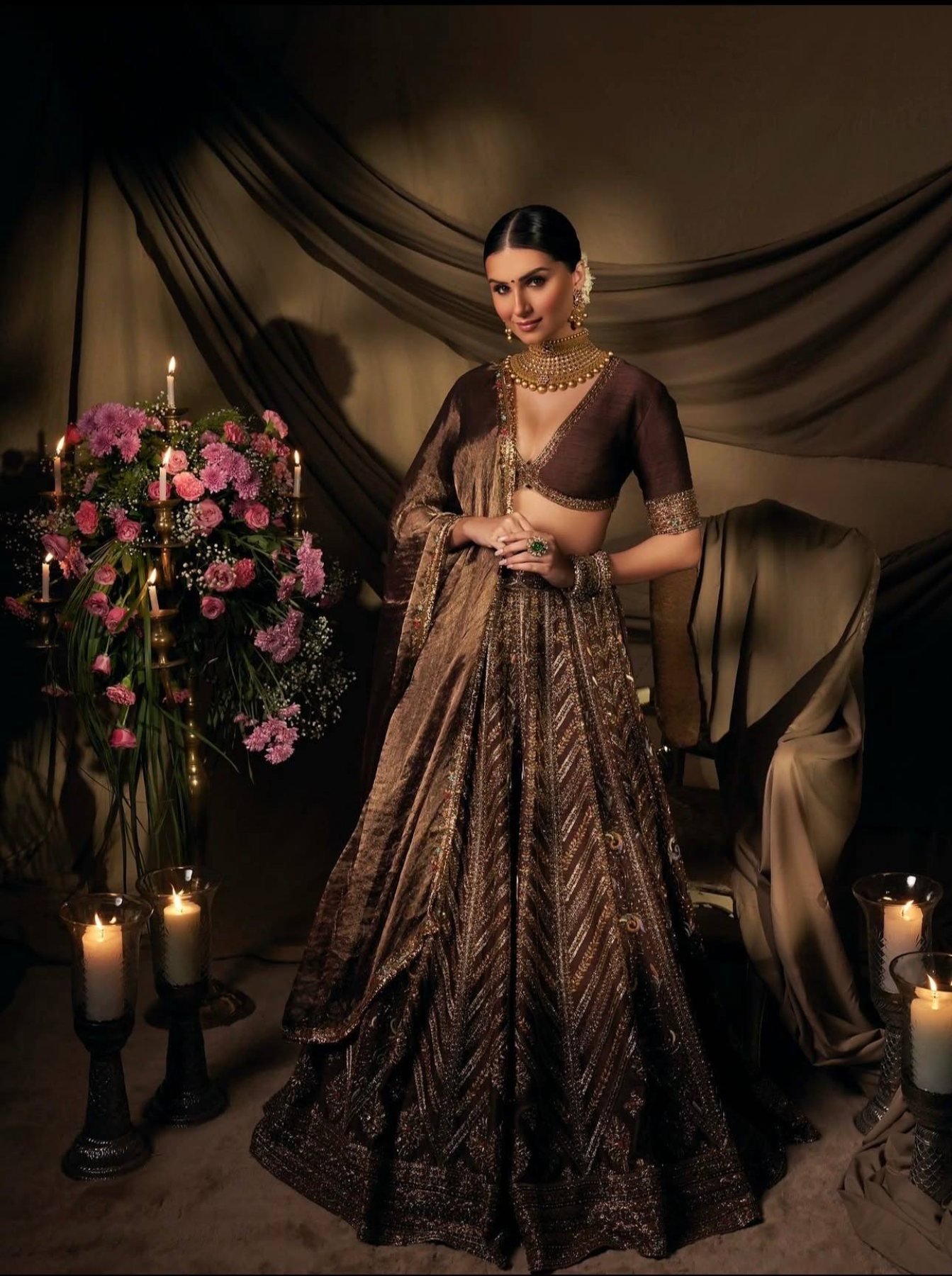 Brown Sequin Wedding Lehenga Set — view 2
