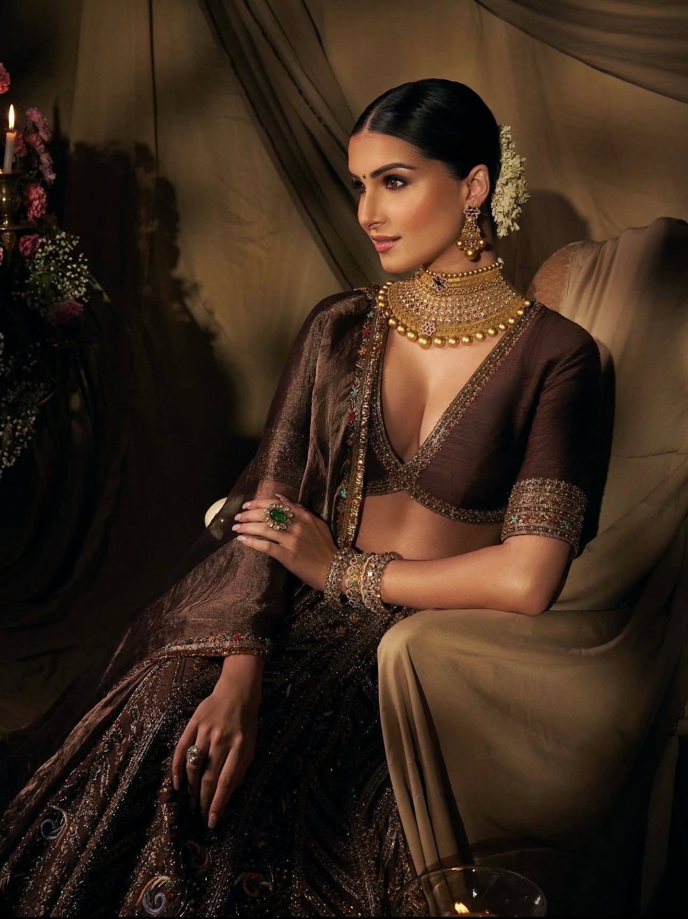 Brown Sequin Wedding Lehenga Set — view 4