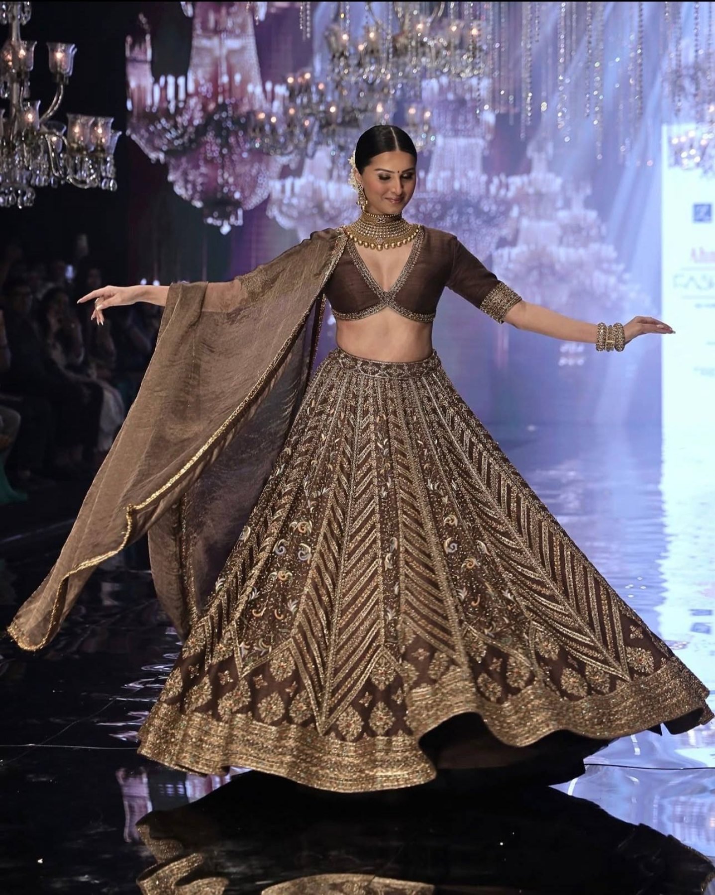 Brown Sequin Wedding Lehenga Set — view 5