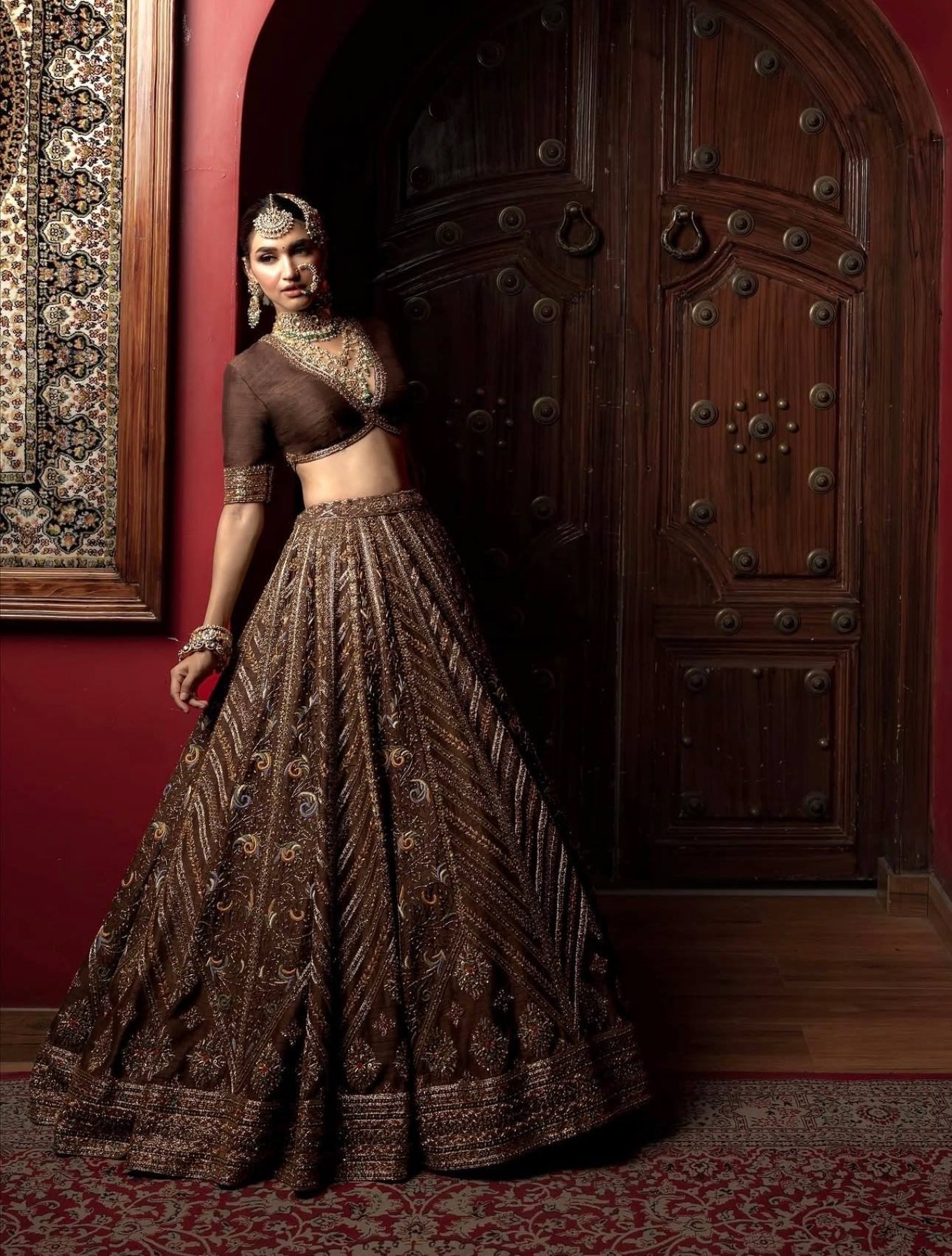 Brown Sequin Wedding Lehenga Set — view 6
