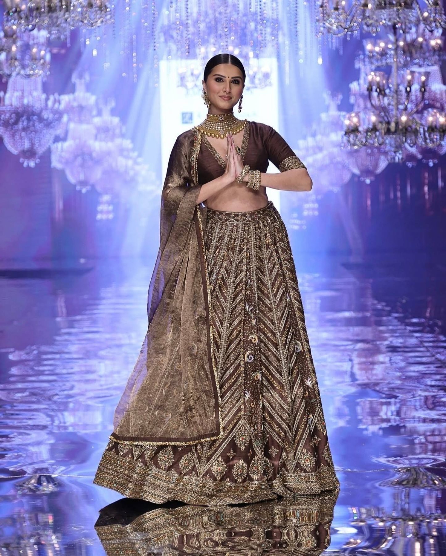 Brown Sequin Wedding Lehenga Set — view 7