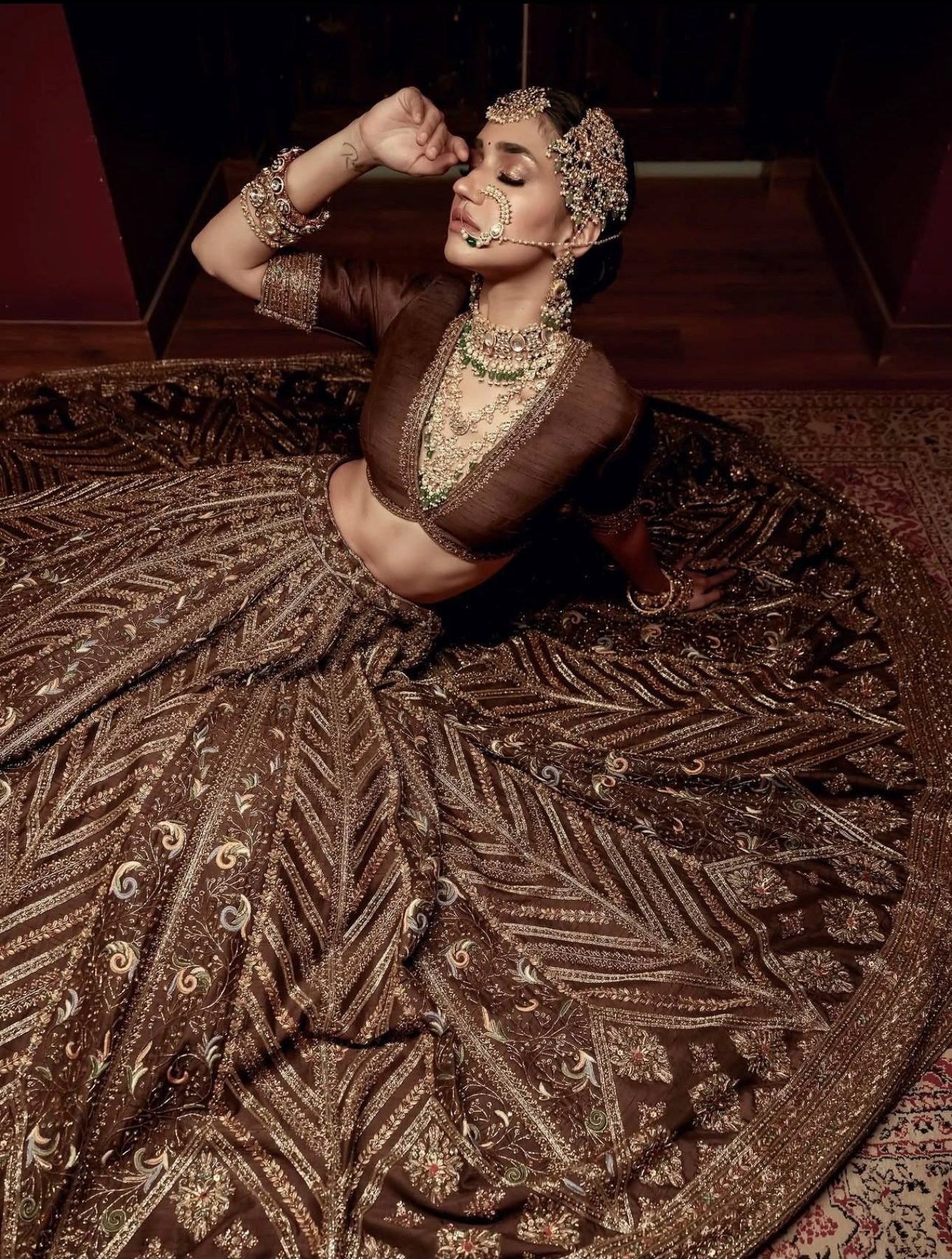 Brown Sequin Wedding Lehenga Set — view 8