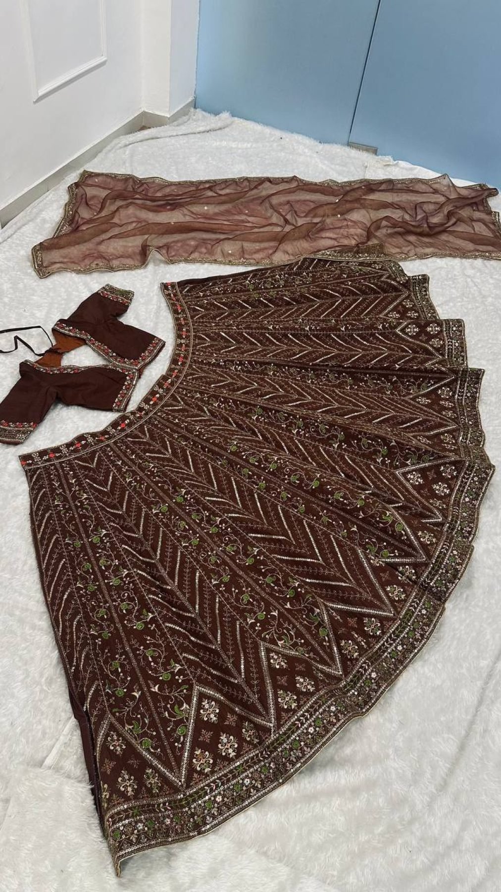 Brown Sequin Wedding Lehenga Set — view 9