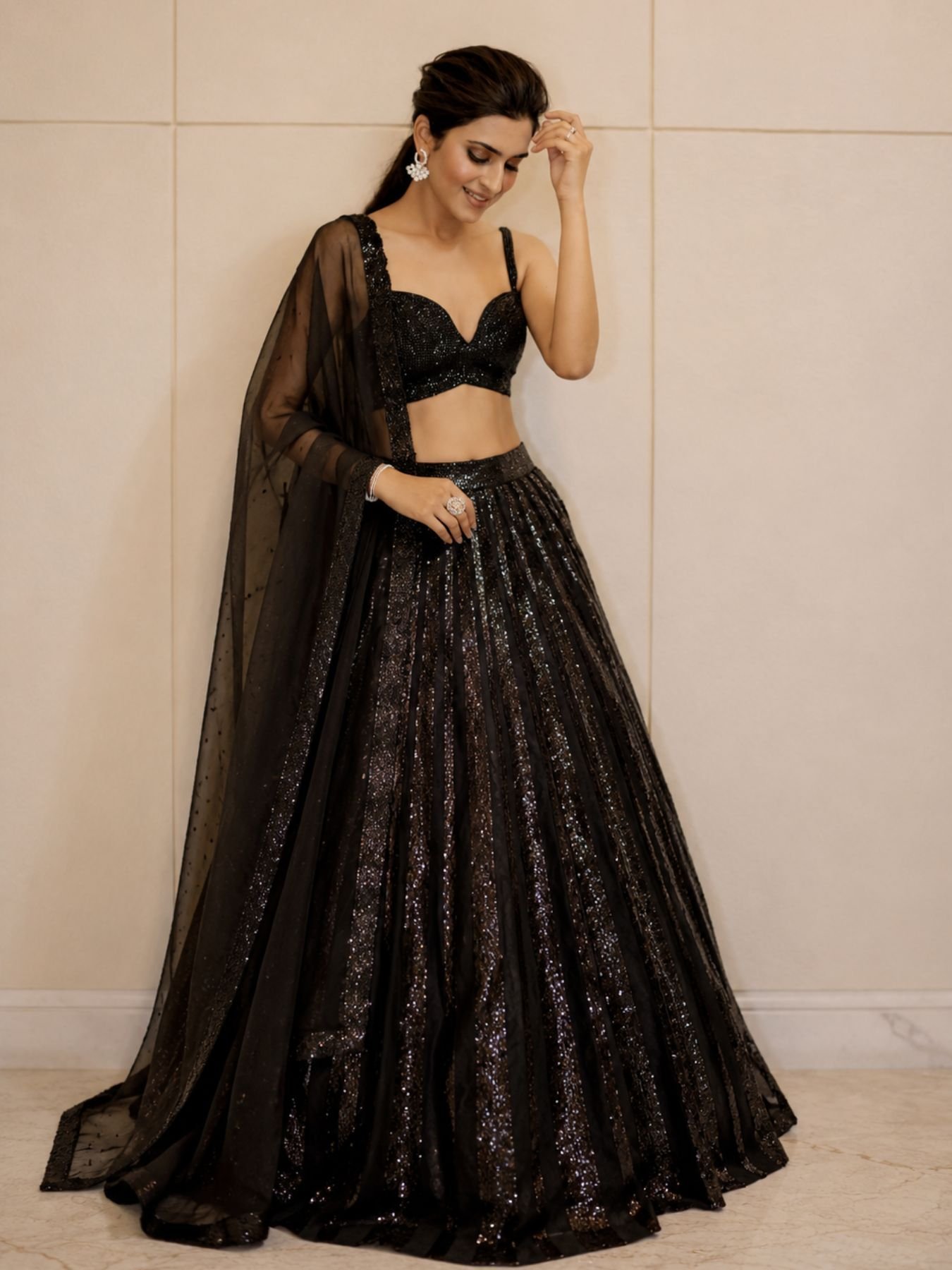 Black Premium Georgette Sequin Wedding Lehenga Set — view 1