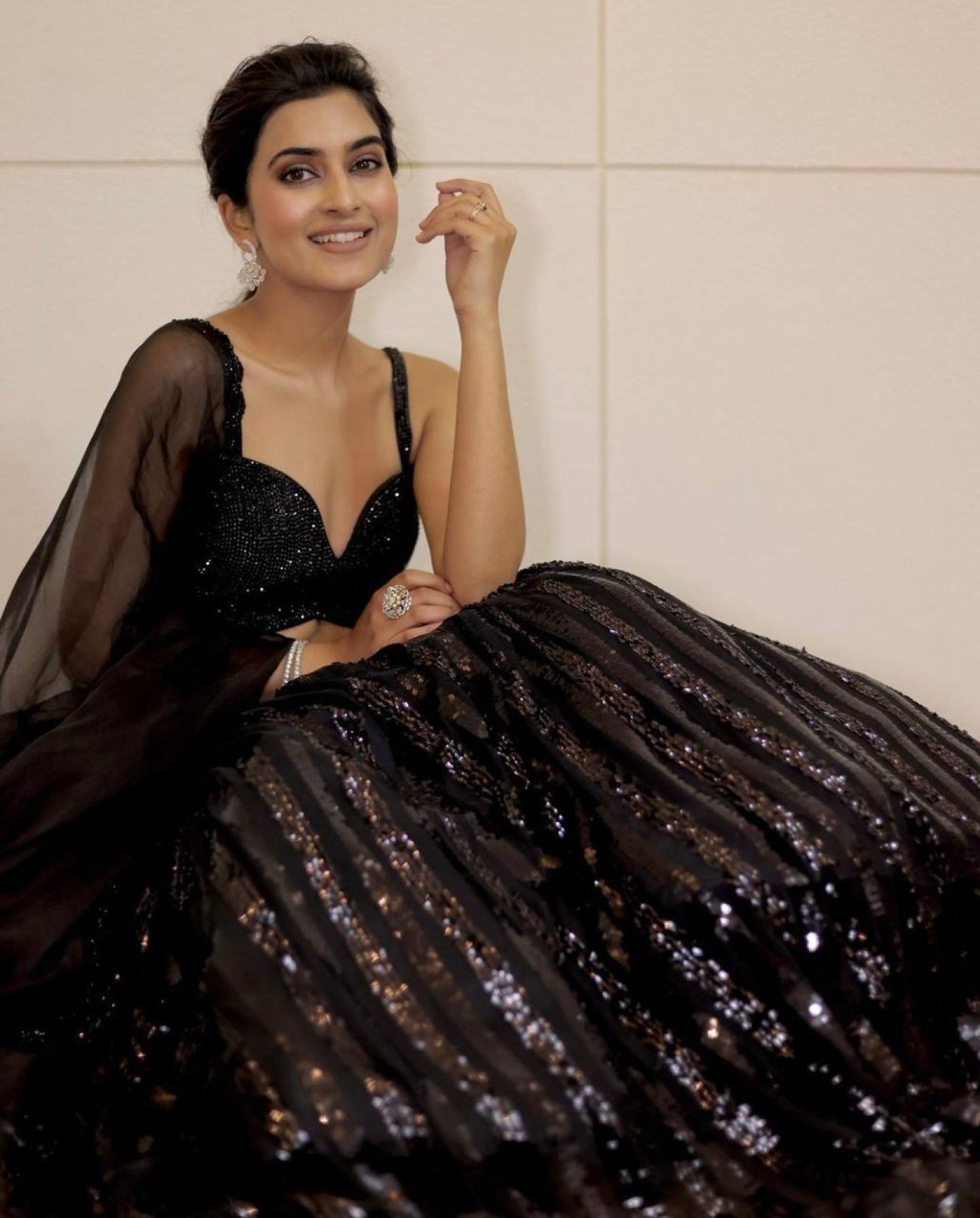 Black Premium Georgette Sequin Wedding Lehenga Set — view 2
