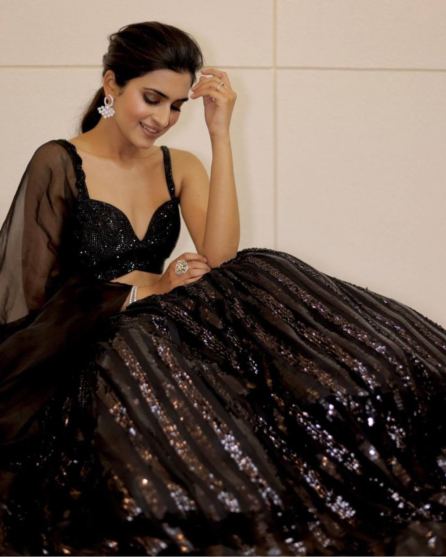 Black Premium Georgette Sequin Wedding Lehenga Set — view 3