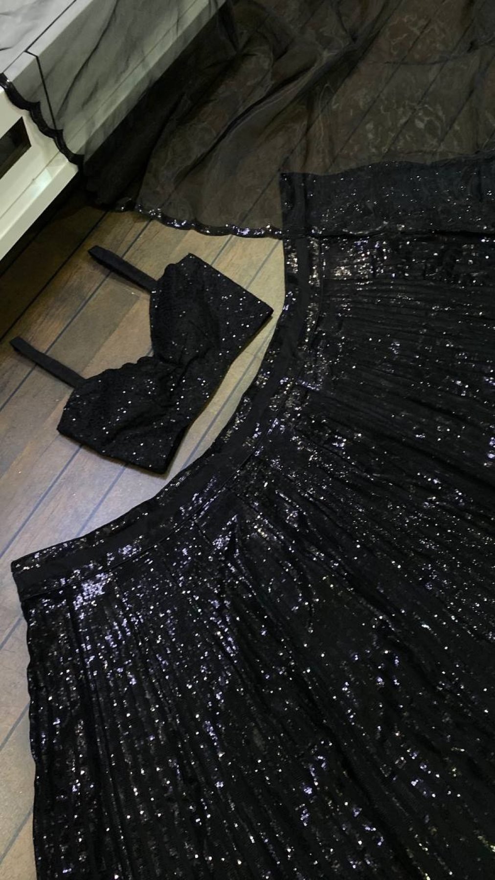 Black Premium Georgette Sequin Wedding Lehenga Set — view 4