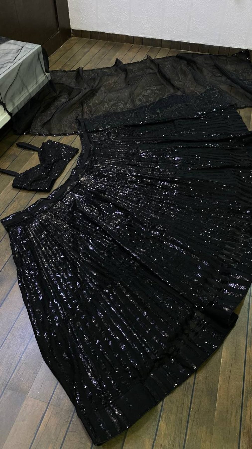 Black Premium Georgette Sequin Wedding Lehenga Set — view 6