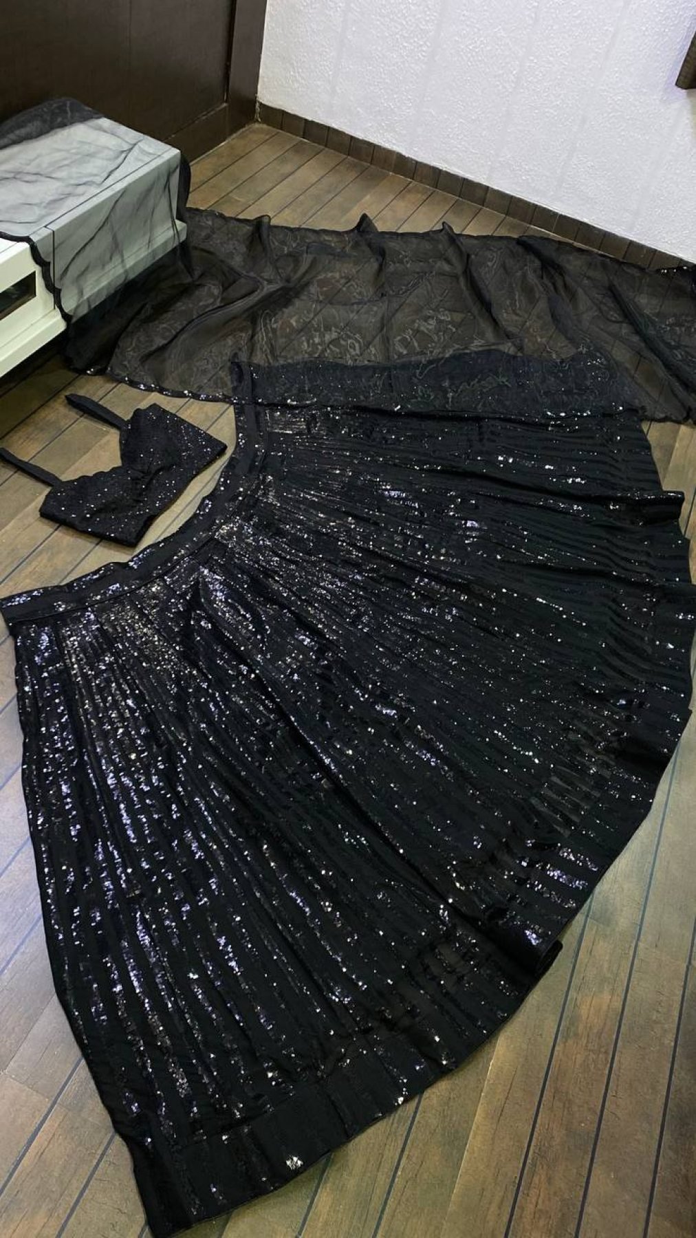 Black Premium Georgette Sequin Wedding Lehenga Set — view 7