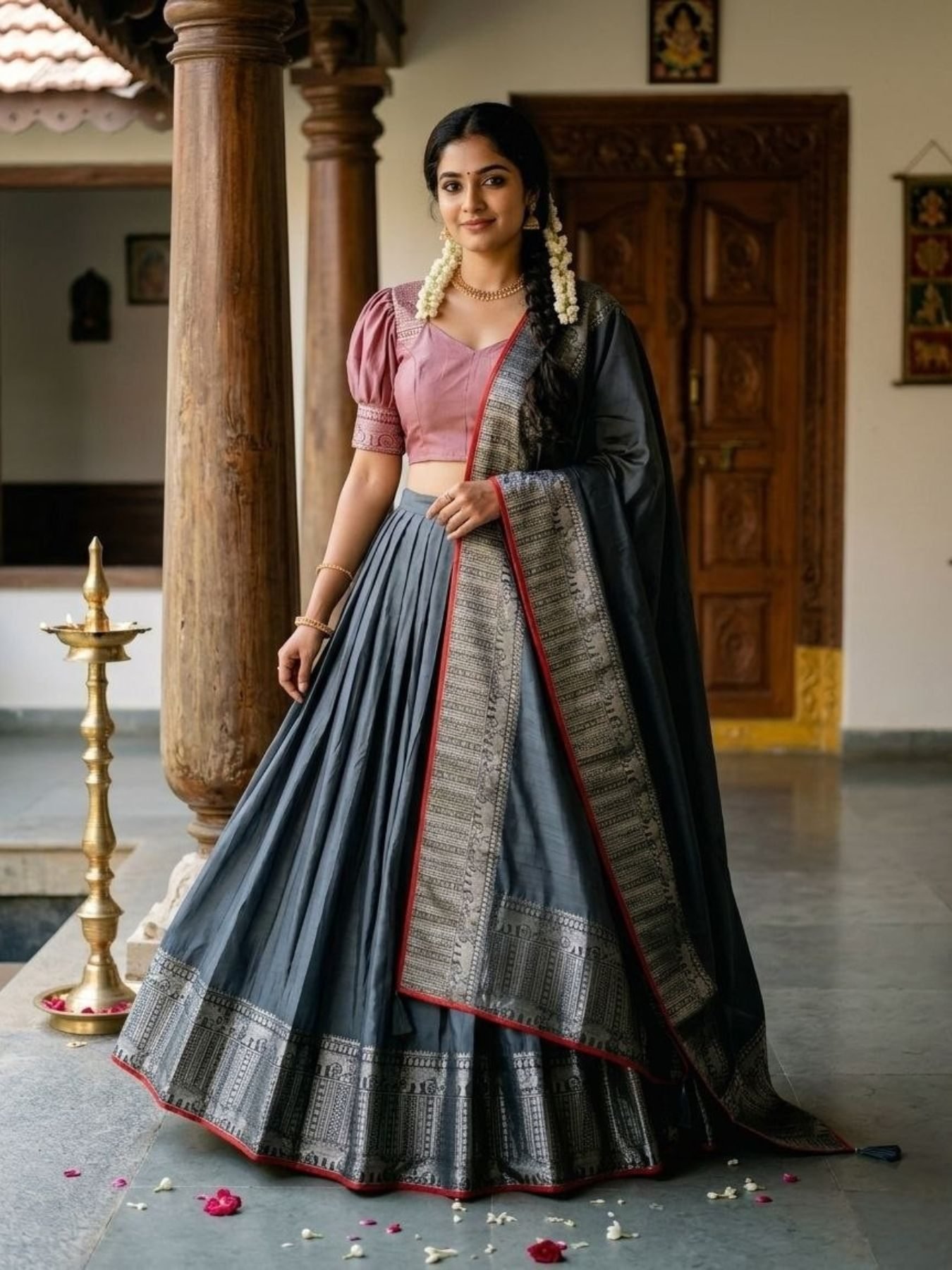 Gray Thread Wedding Lehenga Set — view 1