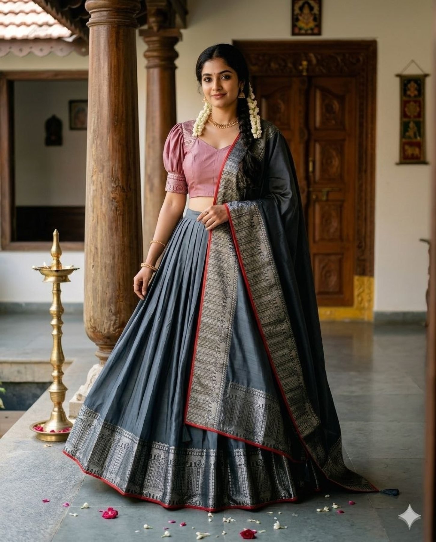 Gray Thread Wedding Lehenga Set — view 4
