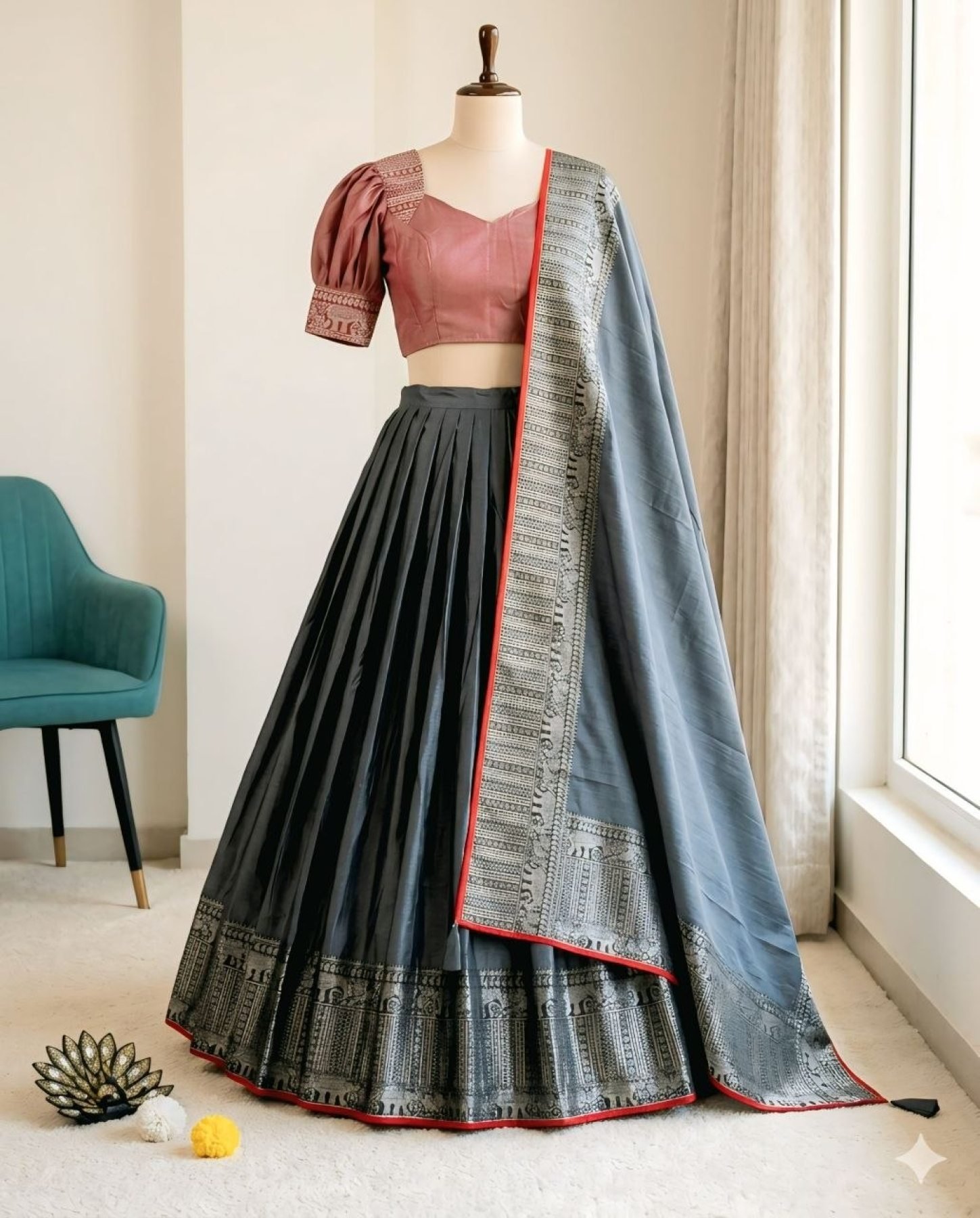 Gray Thread Wedding Lehenga Set — view 5
