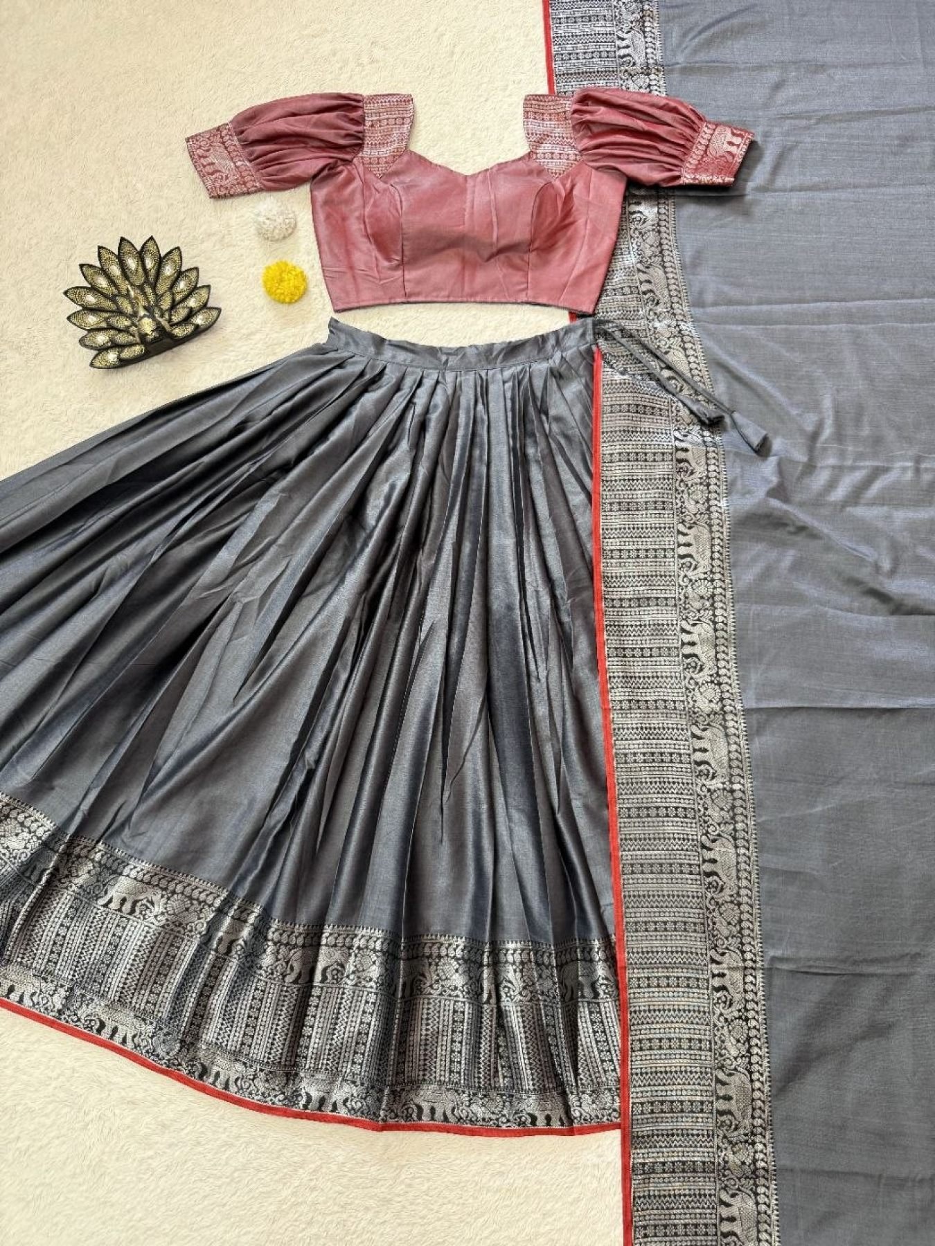 Gray Thread Wedding Lehenga Set — view 6