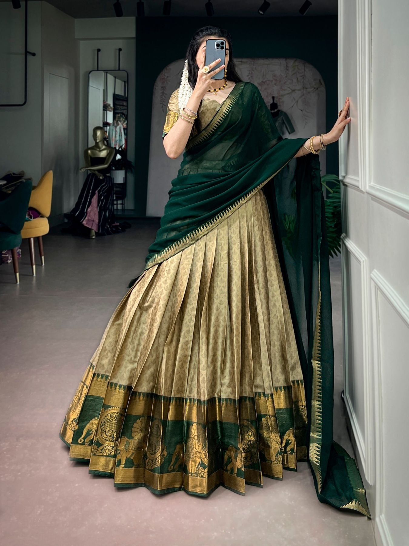 Cream Elegant Zari Wedding Lehenga Set — view 1