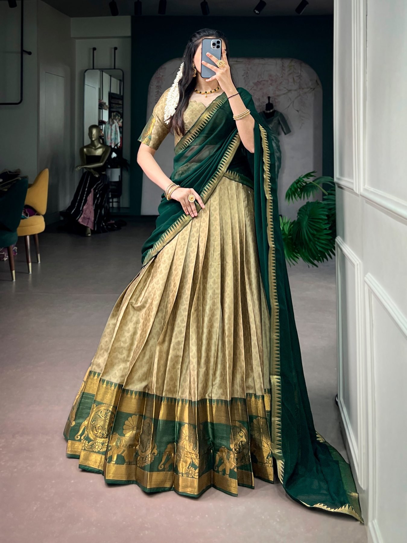 Cream Elegant Zari Wedding Lehenga Set — view 2