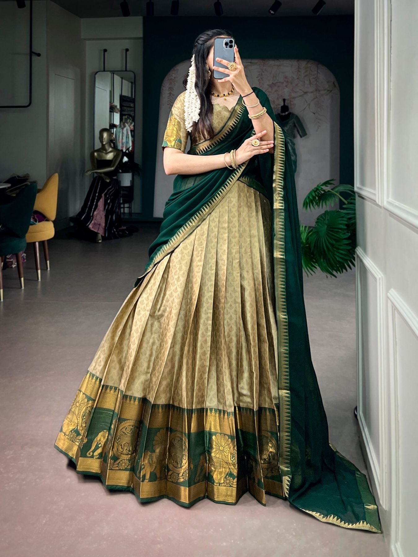 Cream Elegant Zari Wedding Lehenga Set — view 4