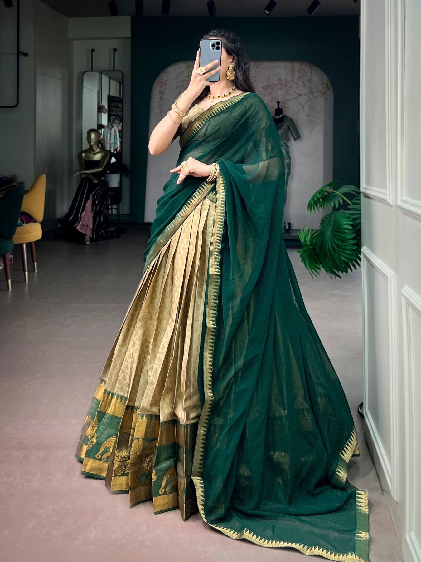 Cream Elegant Zari Wedding Lehenga Set — view 5