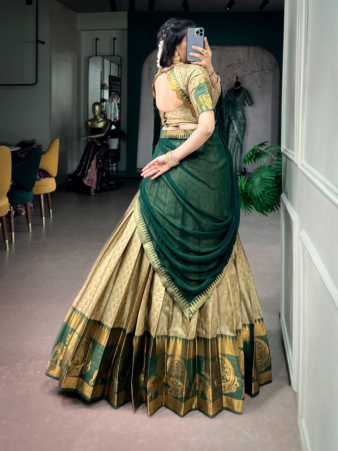 Cream Elegant Zari Wedding Lehenga Set — view 6
