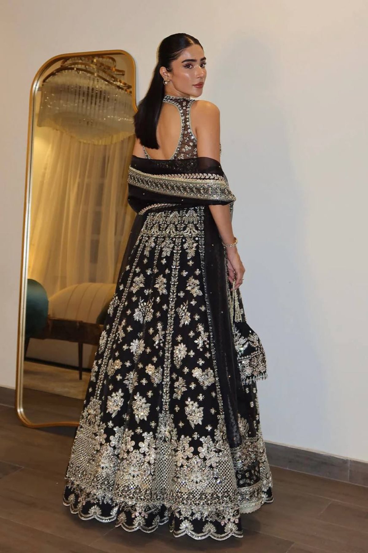 Black Chinon Silk Sequin Wedding Lehenga Set — view 4