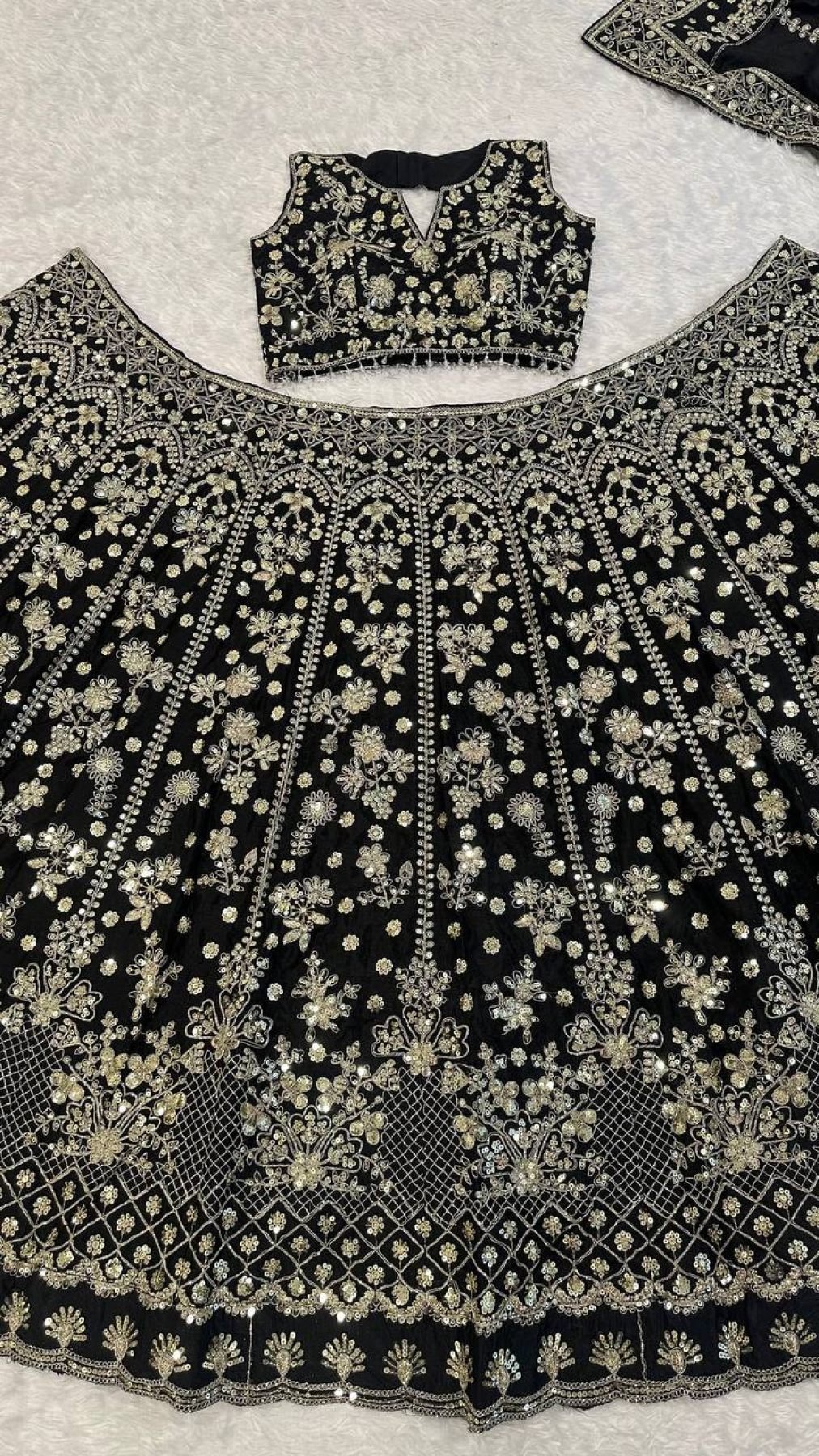 Black Chinon Silk Sequin Wedding Lehenga Set — view 6