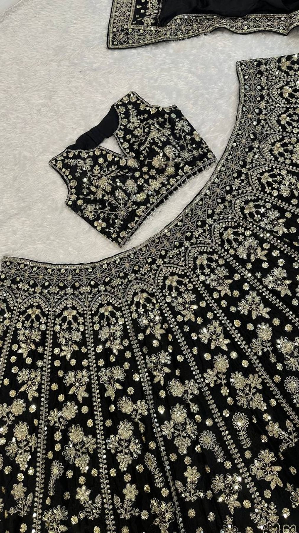 Black Chinon Silk Sequin Wedding Lehenga Set — view 8