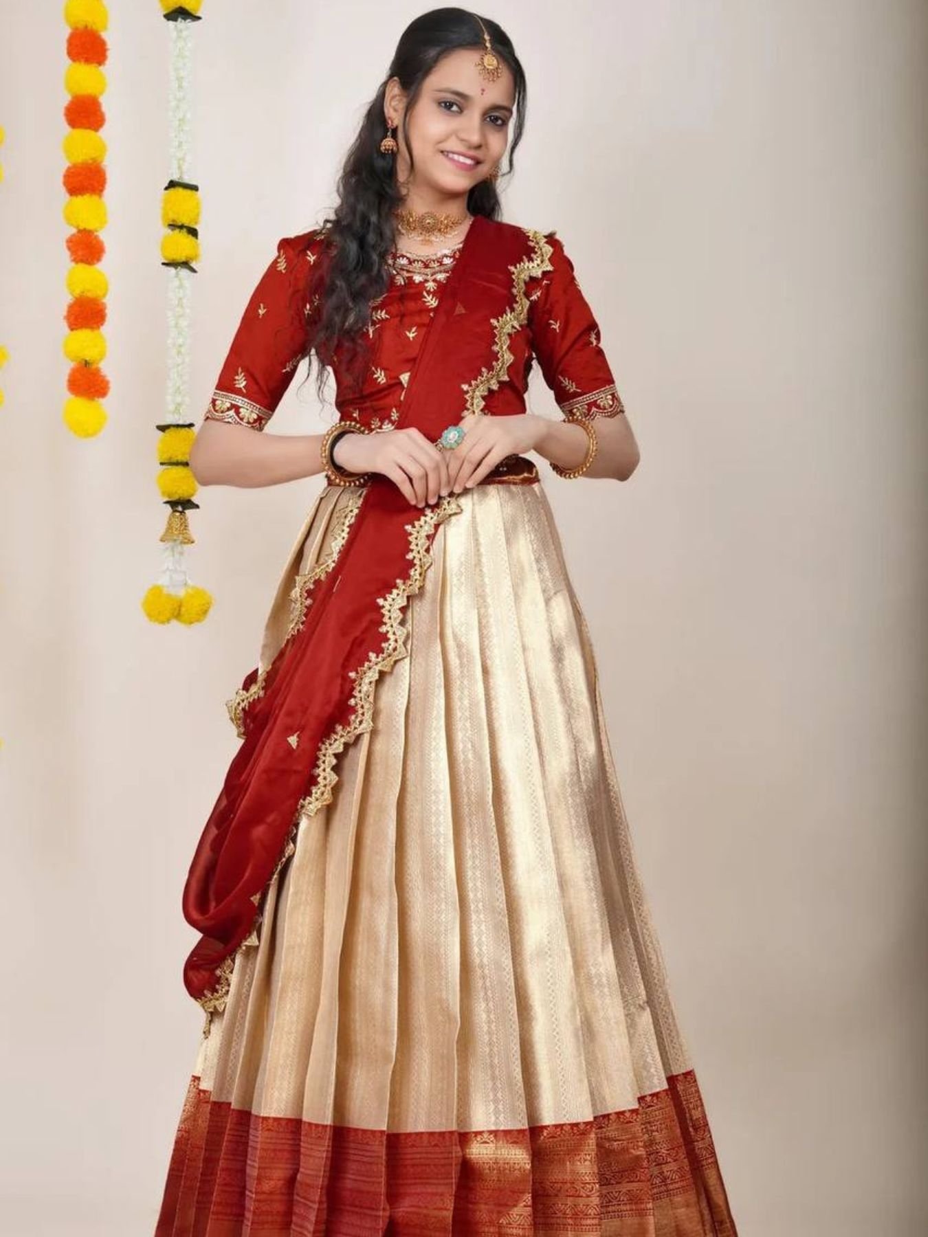 Cream Rich Zari Wedding Lehenga Set — view 1