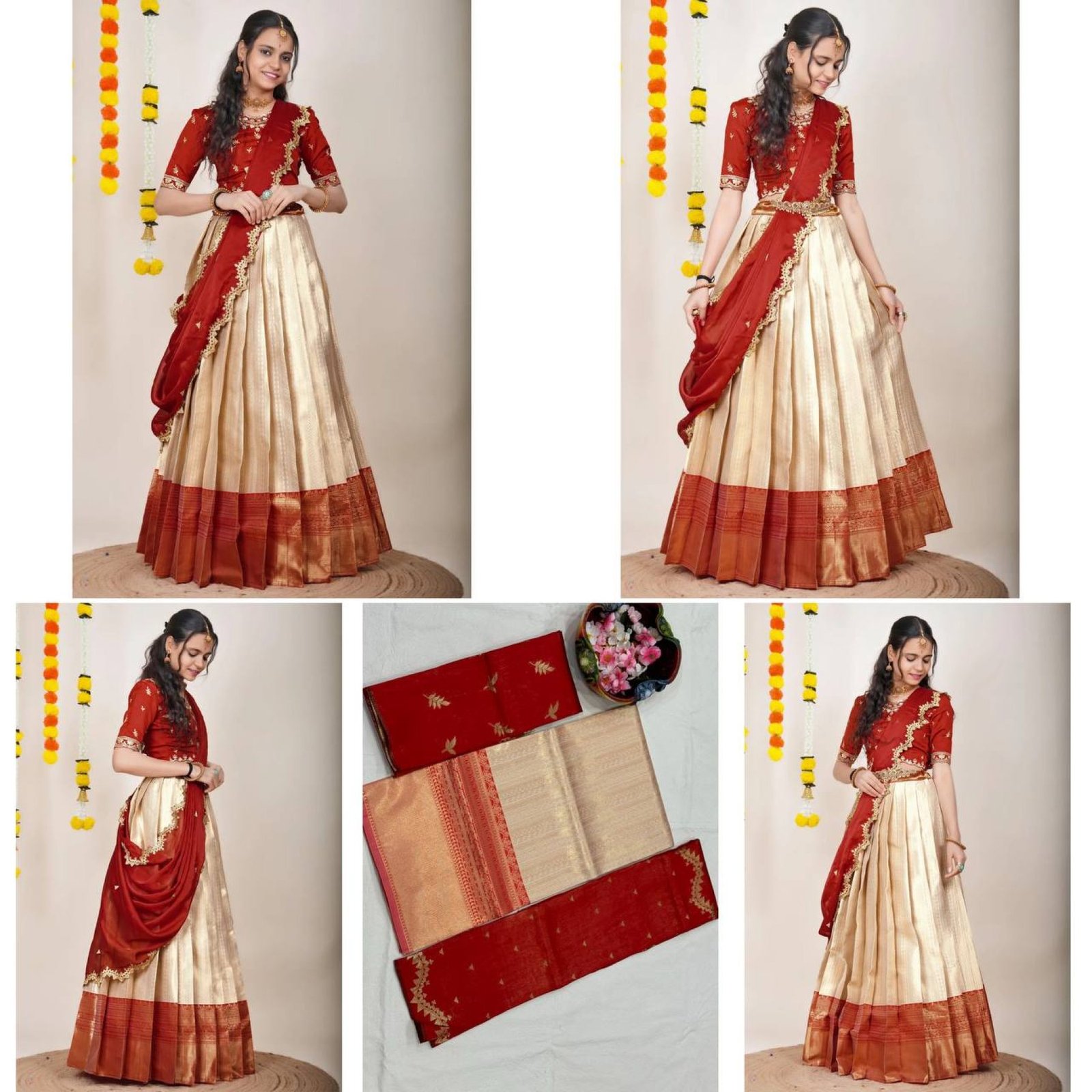 Cream Rich Zari Wedding Lehenga Set — view 2