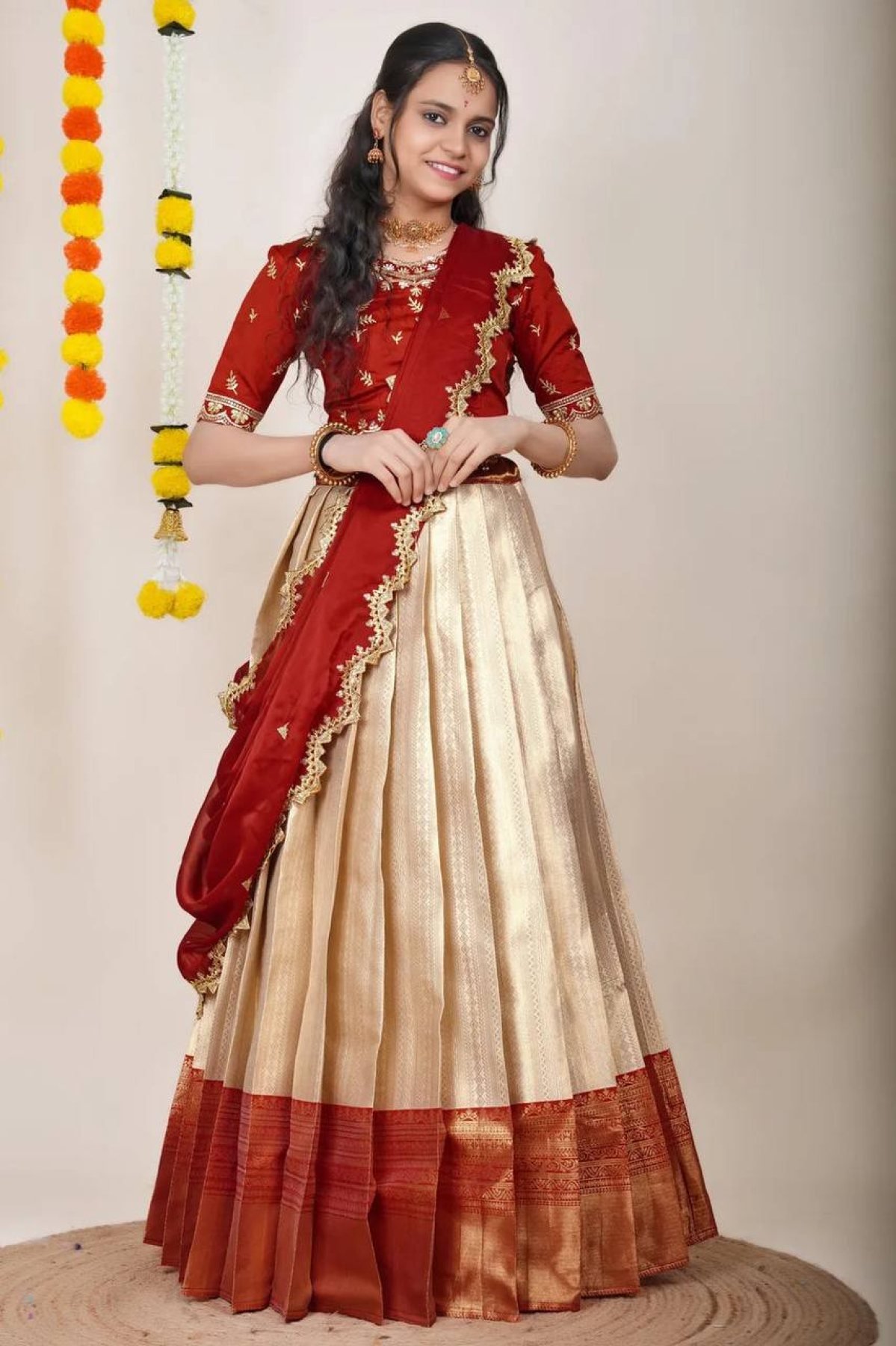 Cream Rich Zari Wedding Lehenga Set — view 3