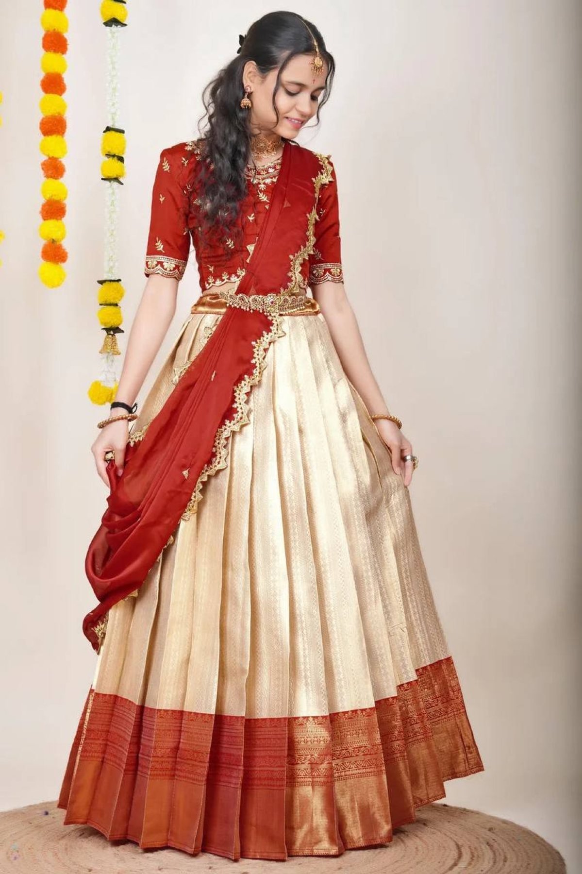Cream Rich Zari Wedding Lehenga Set — view 4