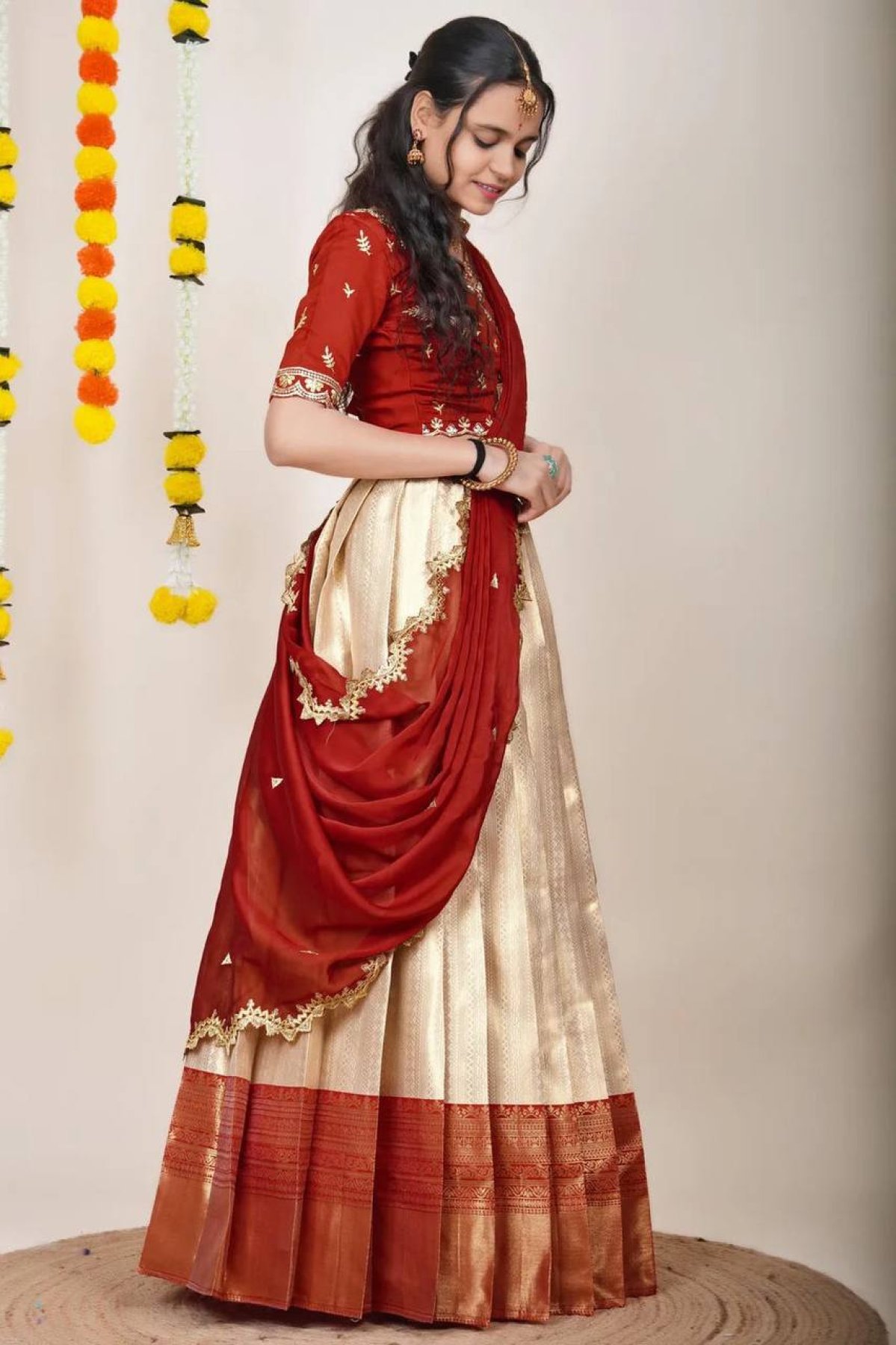 Cream Rich Zari Wedding Lehenga Set — view 6