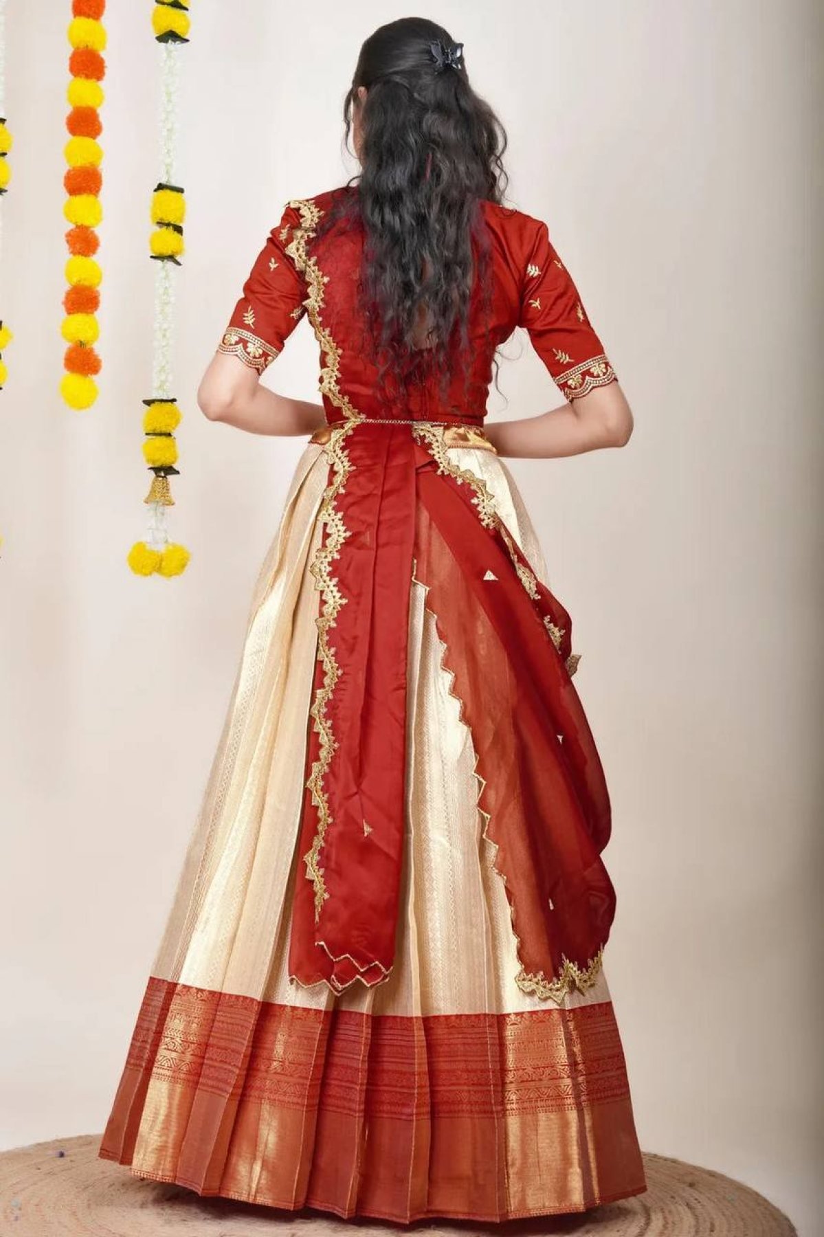 Cream Rich Zari Wedding Lehenga Set — view 7