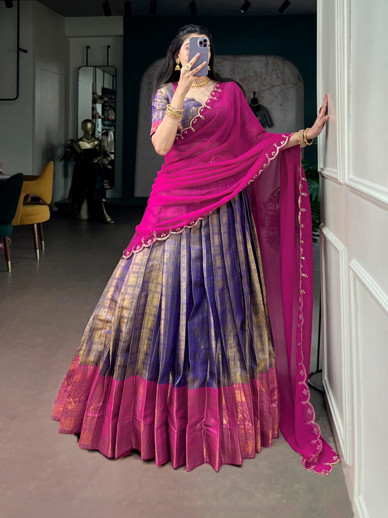 Purple Zari Wedding Lehenga Set — view 3