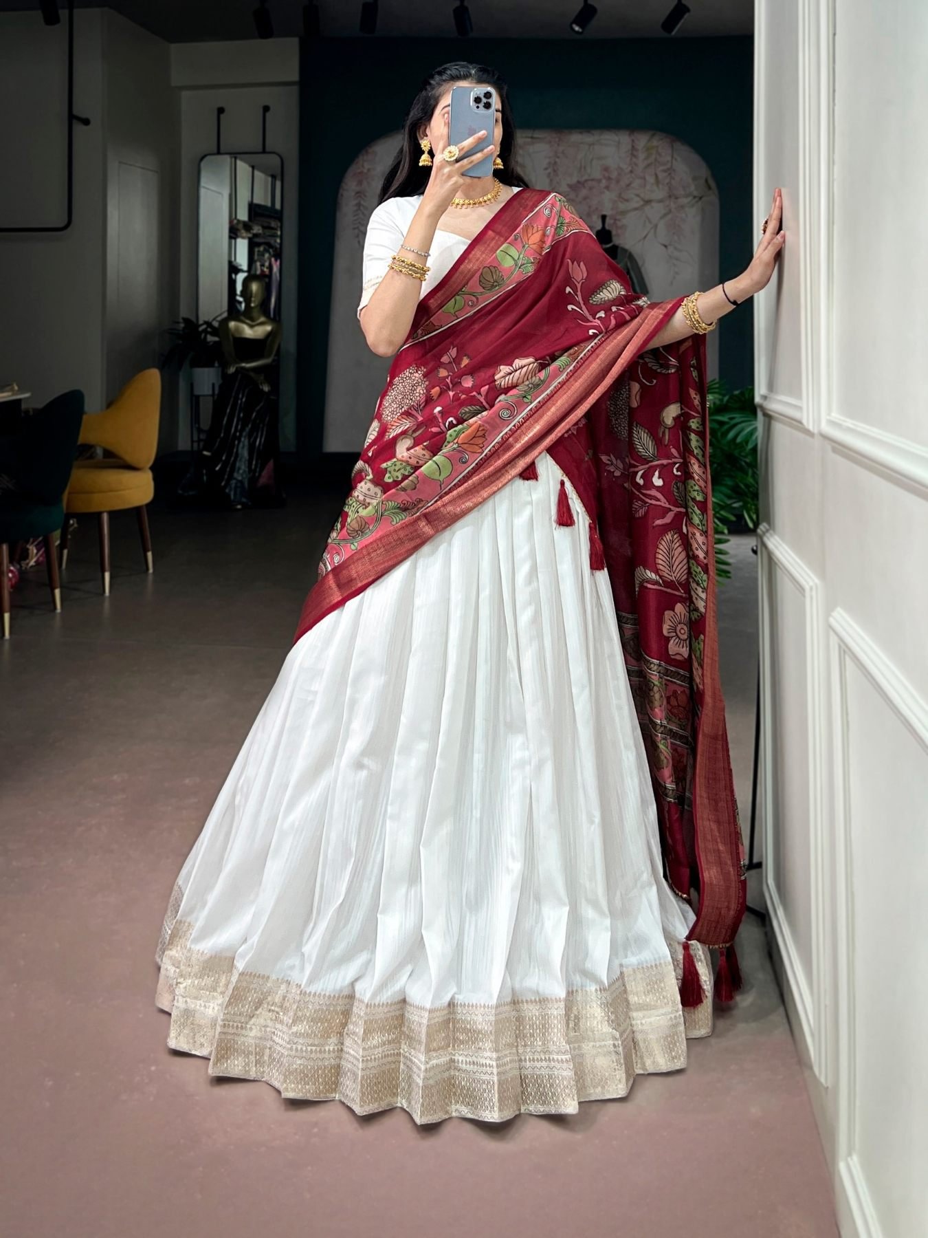 White Zari Wedding Lehenga Set — view 1