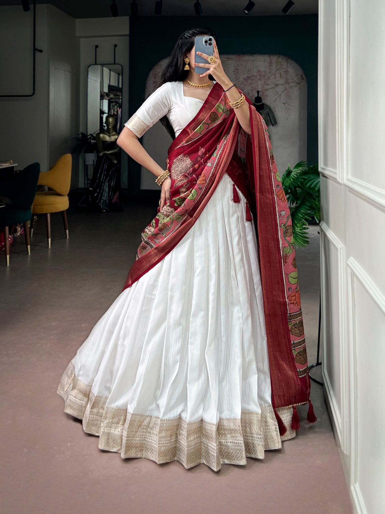 White Zari Wedding Lehenga Set — view 3