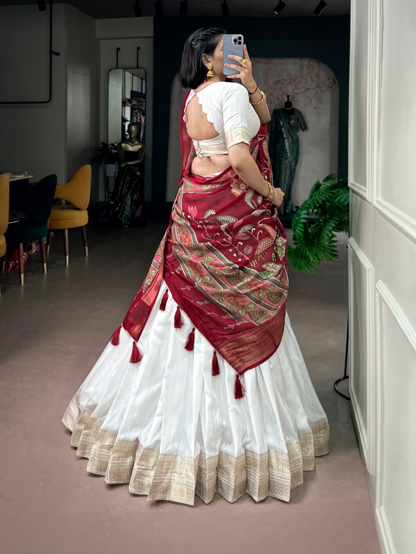 White Zari Wedding Lehenga Set — view 5
